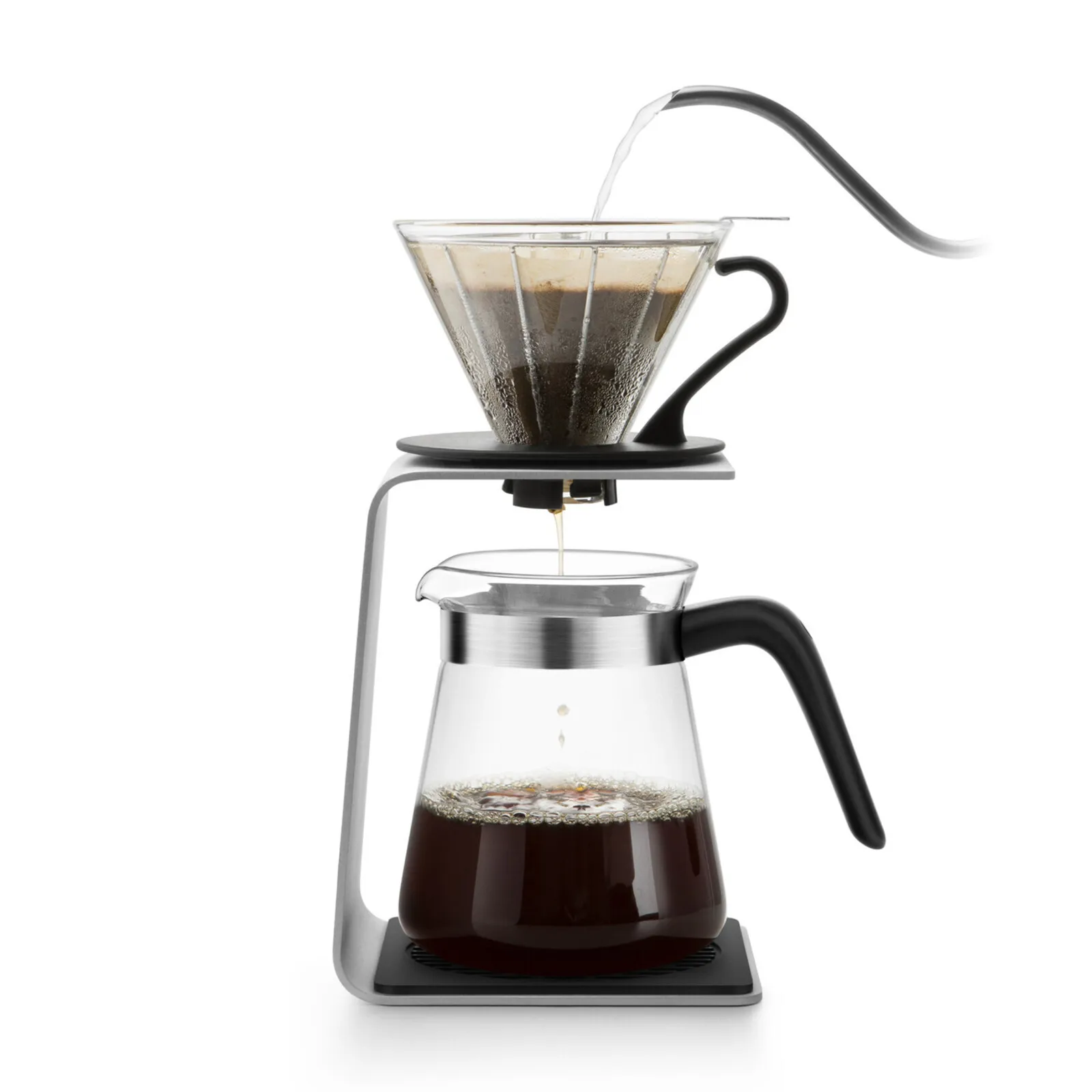 Karaca Brewy Glass Pour Over Coffee Maker Set with Stand, 600ml, Silver Black - Image 3
