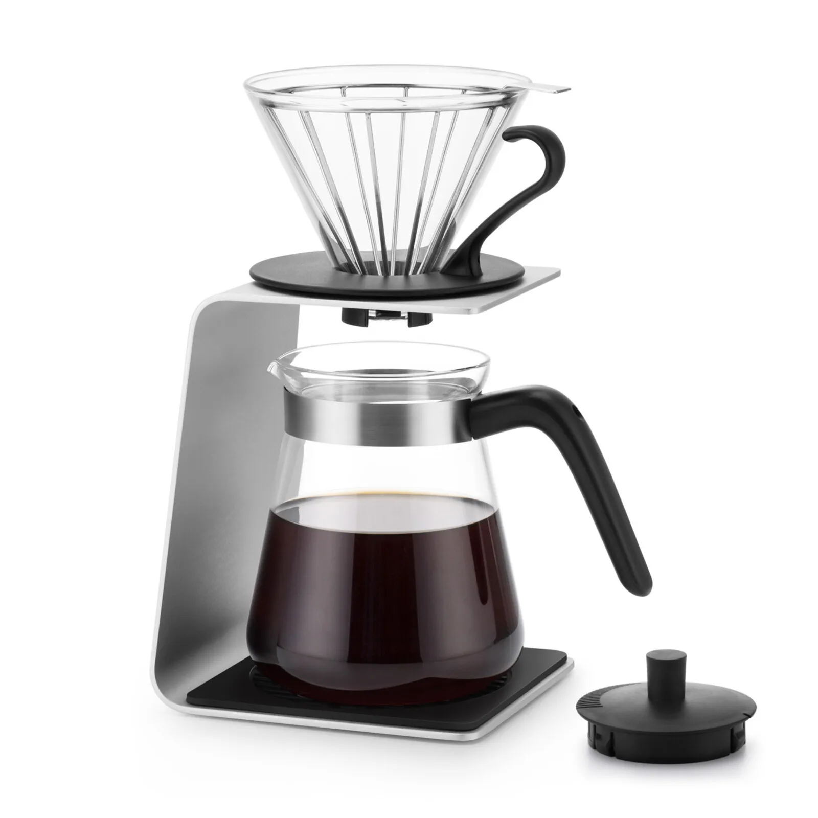 Karaca Brewy Glass Pour Over Coffee Maker Set with Stand, 600ml, Silver Black - Image 5
