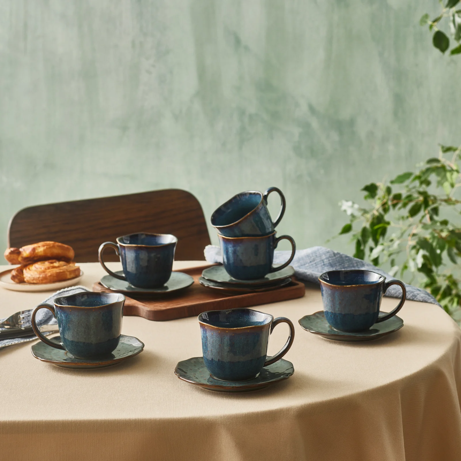Karaca Bryggen 12-Piece Reactive Glaze Tea Cup and Saucer Set for 6 People, 250ml, Multi - Image 2