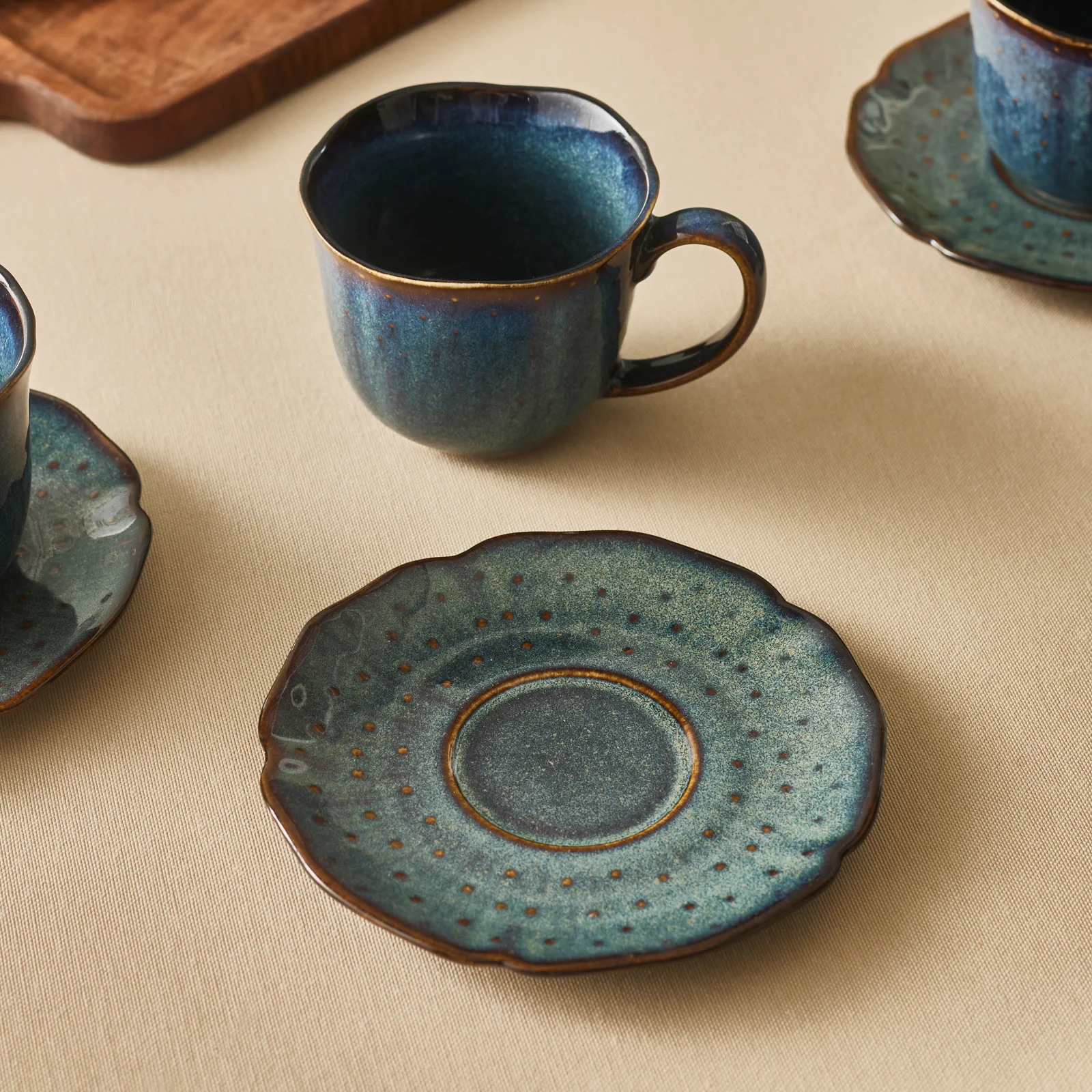 Karaca Bryggen 12-Piece Reactive Glaze Tea Cup and Saucer Set for 6 People, 250ml, Multi - Image 5