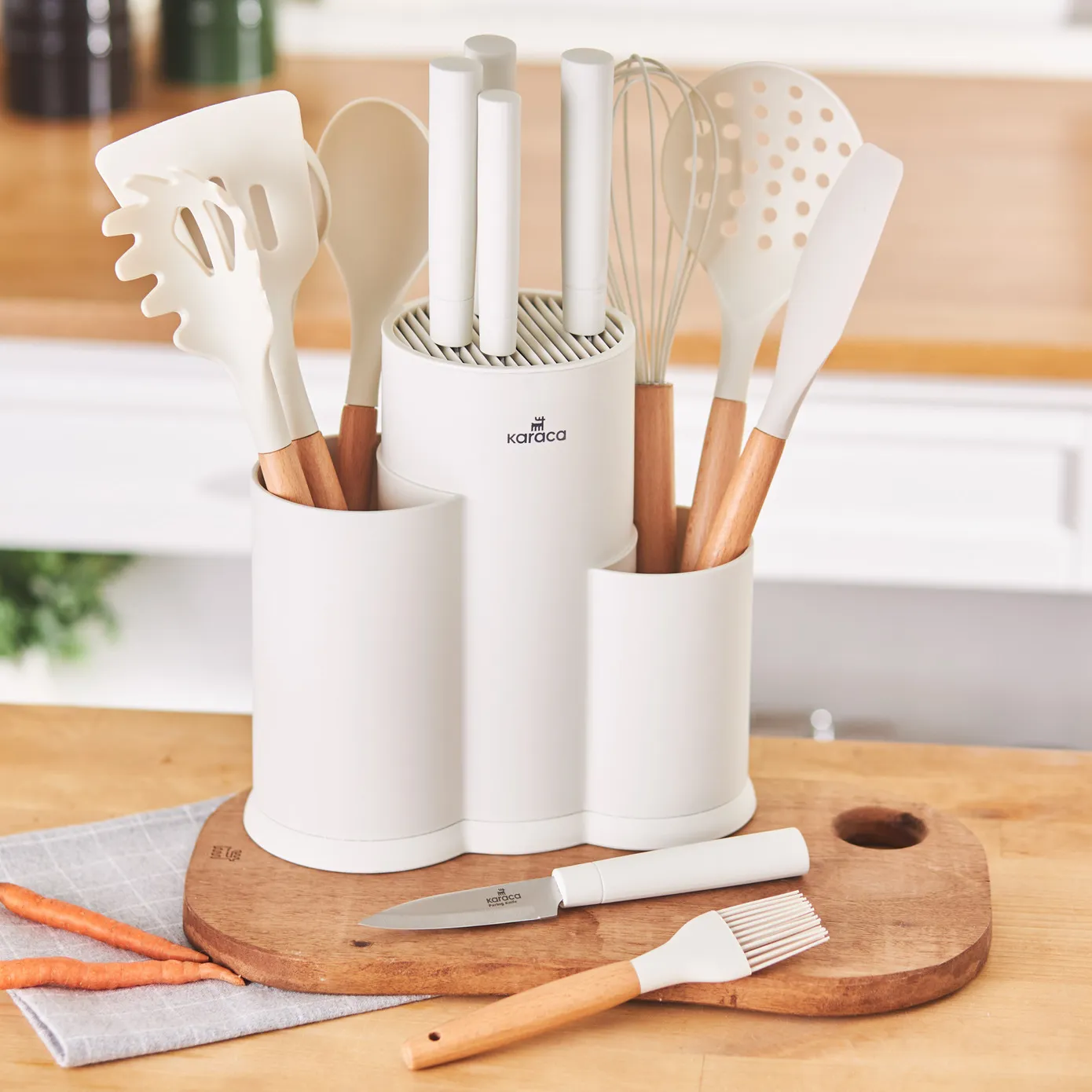 Karaca Burby 14 Piece Knife Block Set, Cream - Image 2