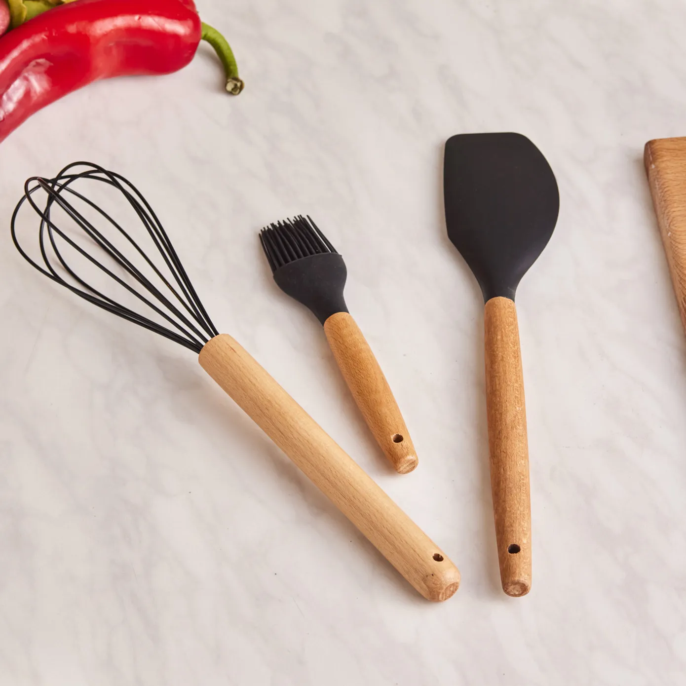 Karaca Burby Wood Knife Block Set and Kitchen Utensil Set, 14 Piece, Wood Black - Image 3