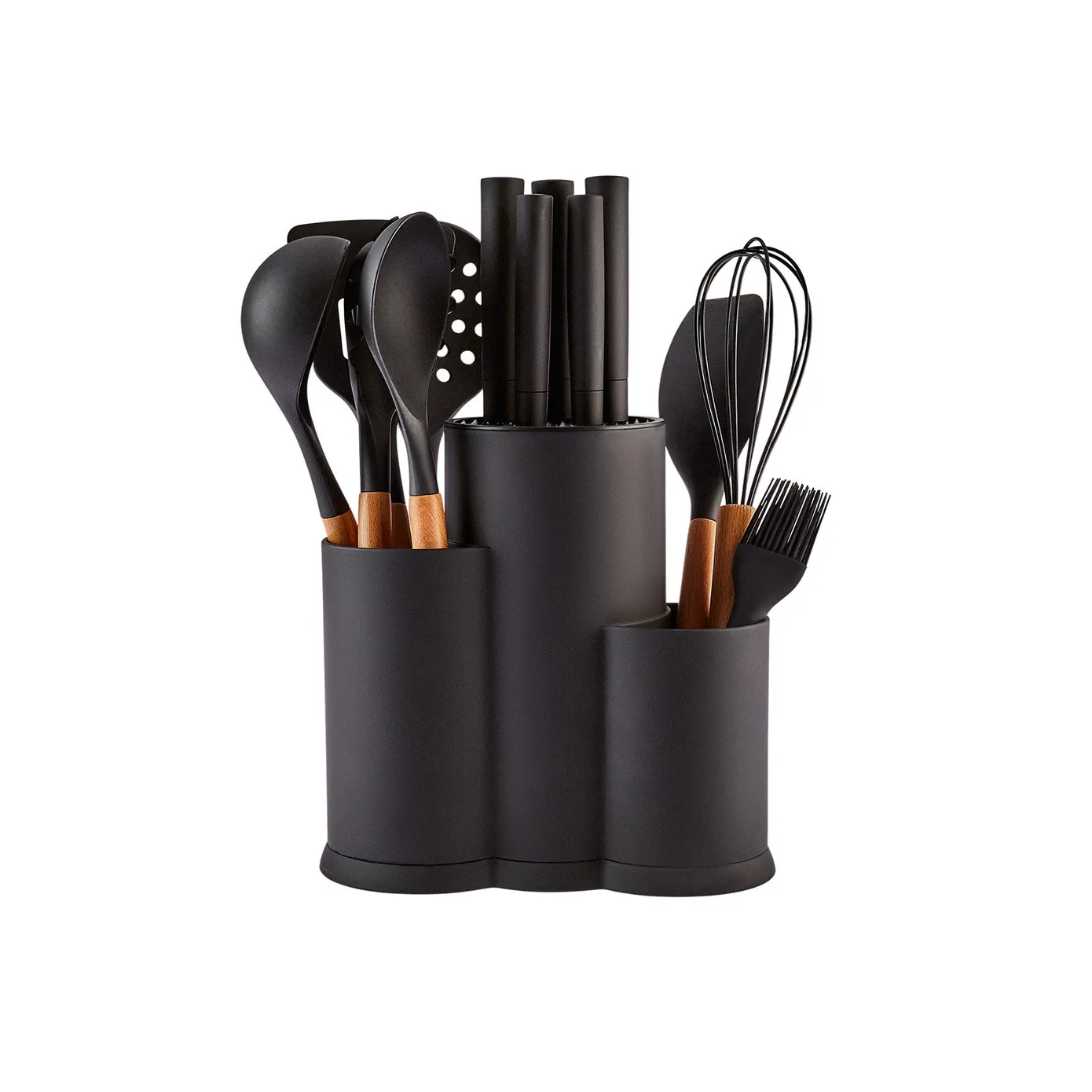 Karaca Burby Wood Knife Block Set and Kitchen Utensil Set, 14 Piece, Wood Black - Image 6