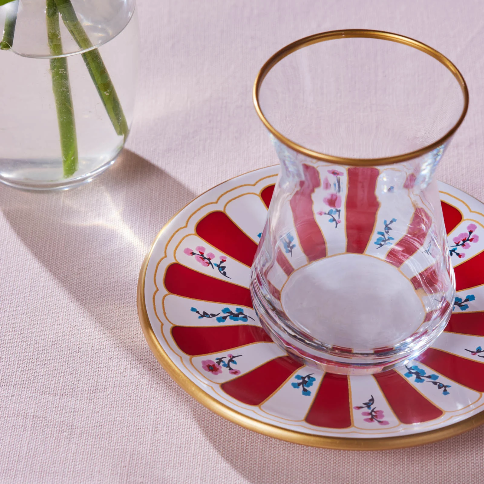 Karaca Bursa 12-Piece Glass Turkish Tea Set for 6 People, 132ml, Red - Image 3