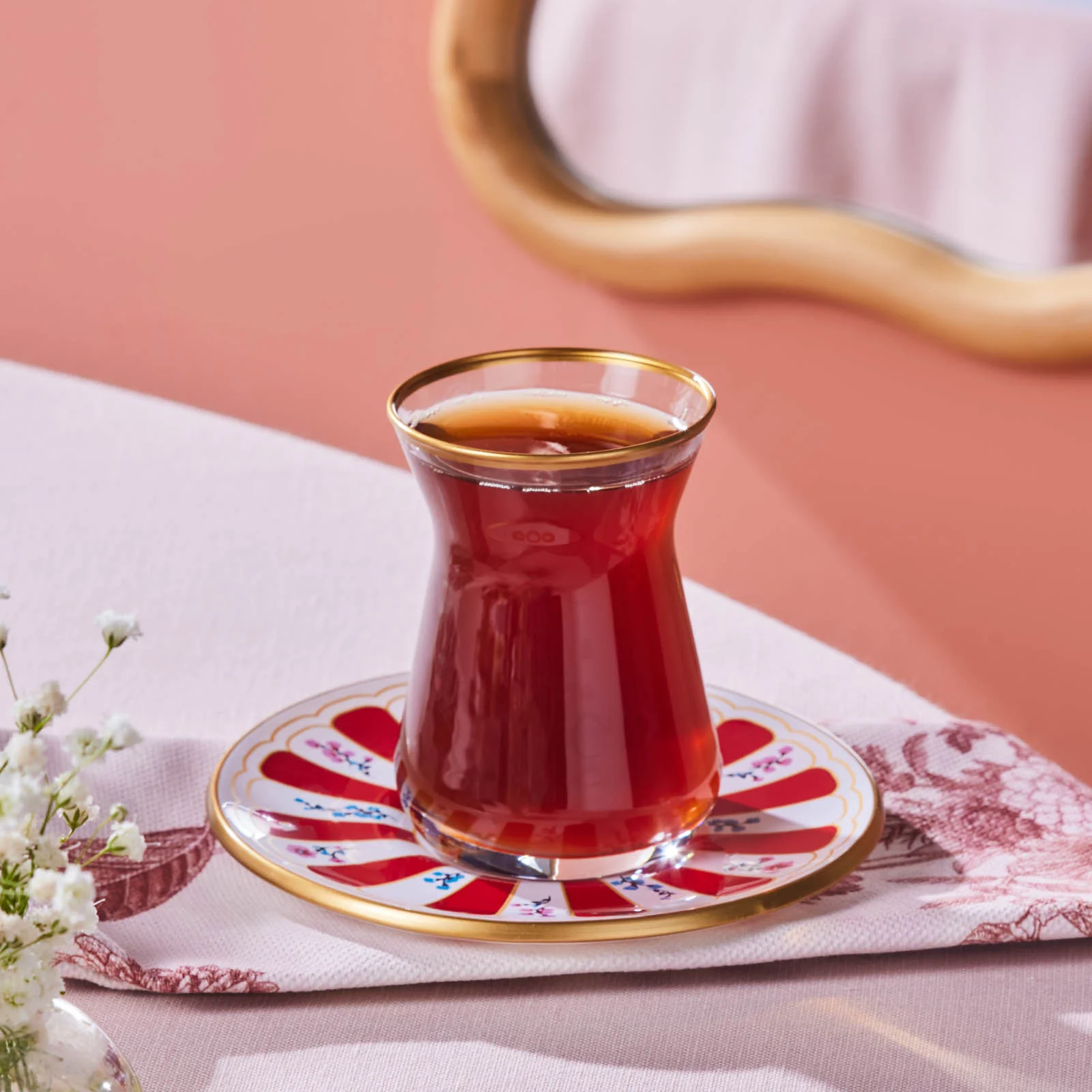Karaca Bursa 12-Piece Glass Turkish Tea Set for 6 People, 132ml, Red - Image 4