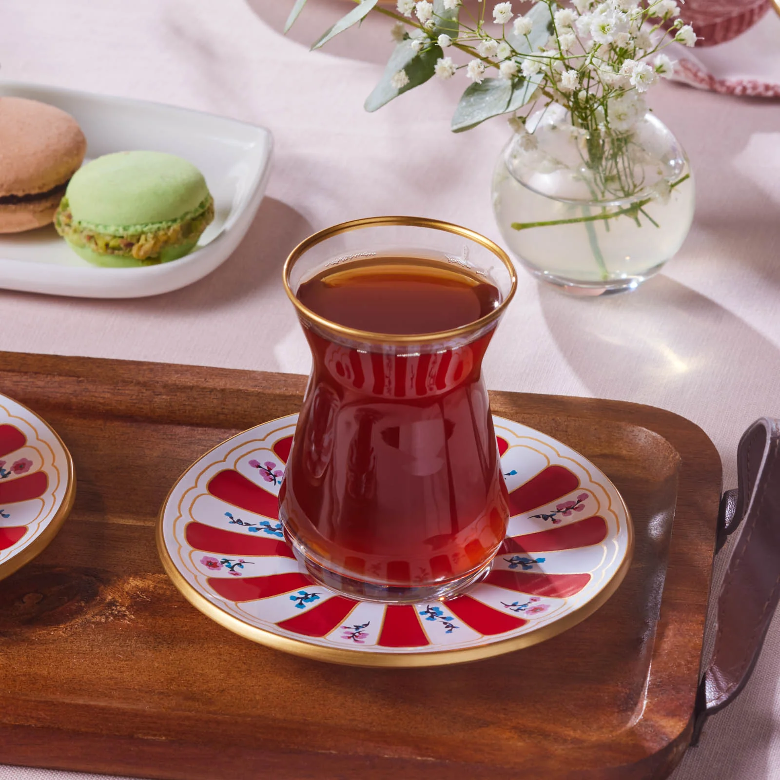 Karaca Bursa 12-Piece Glass Turkish Tea Set for 6 People, 132ml, Red - Image 5