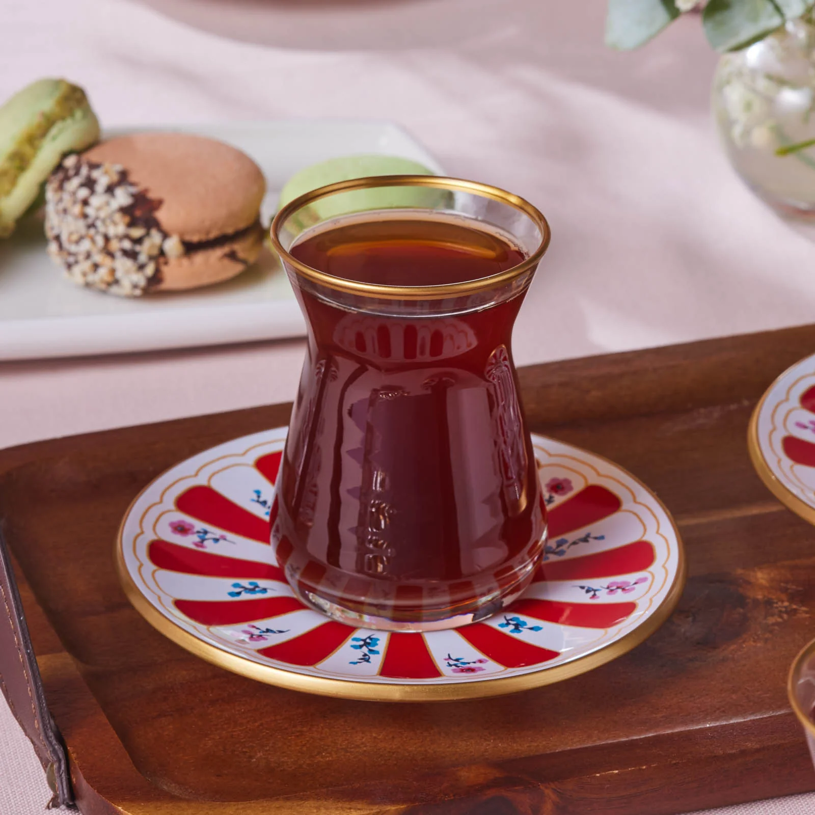Karaca Bursa 12-Piece Glass Turkish Tea Set for 6 People, 132ml, Red - Image 6