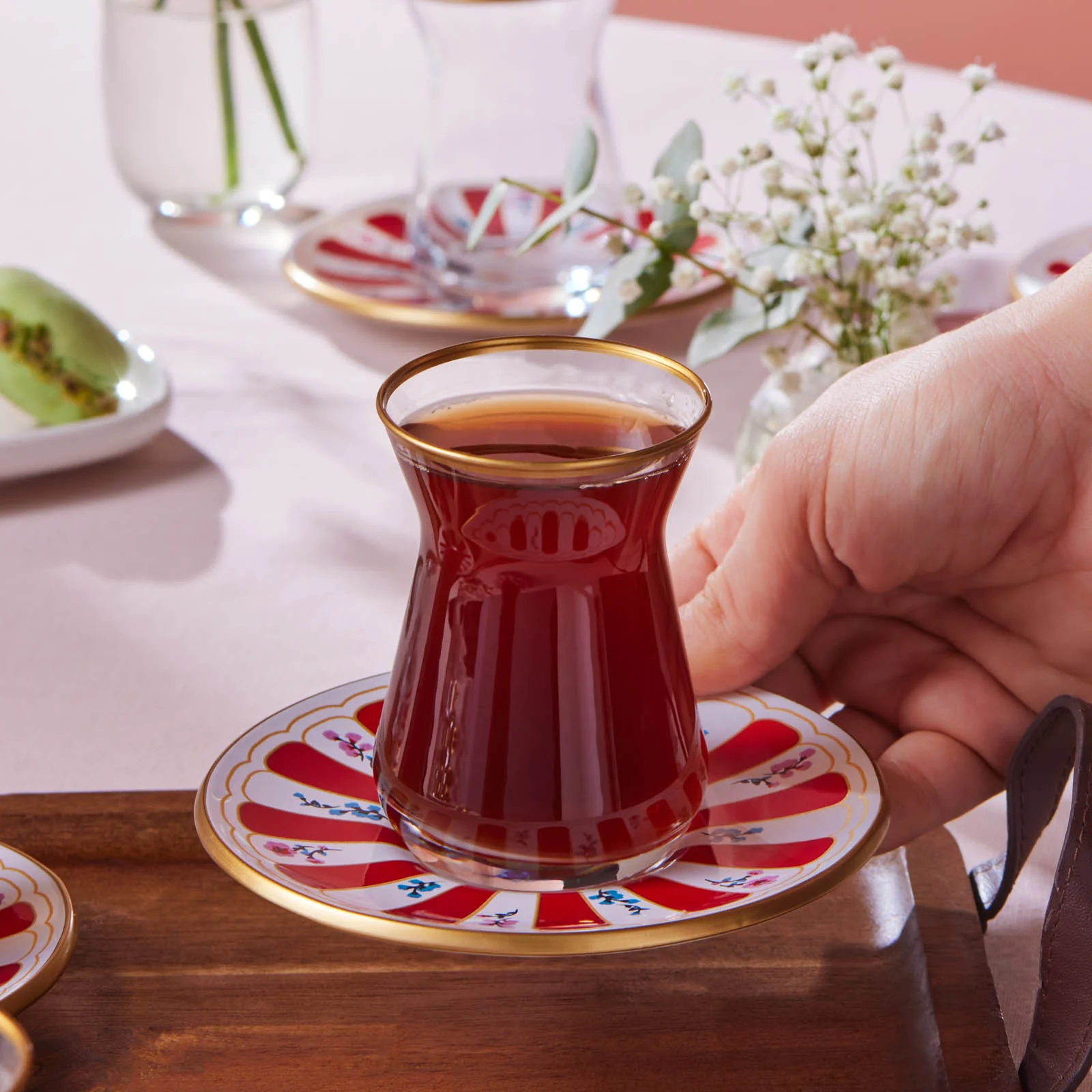 Karaca Bursa 12-Piece Glass Turkish Tea Set for 6 People, 132ml, Red - Image 7