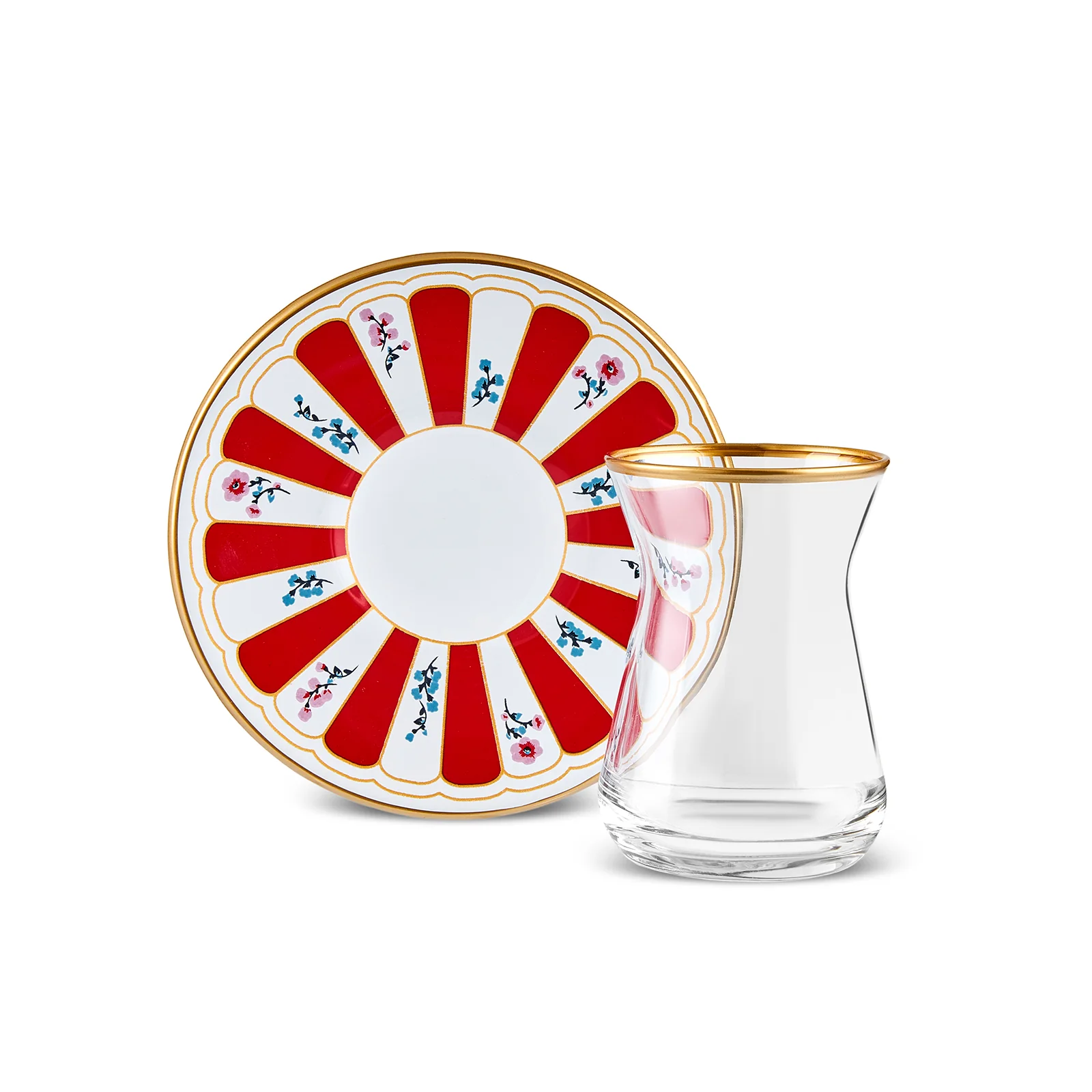 Karaca Bursa 12-Piece Glass Turkish Tea Set for 6 People, 132ml, Red - Image 9