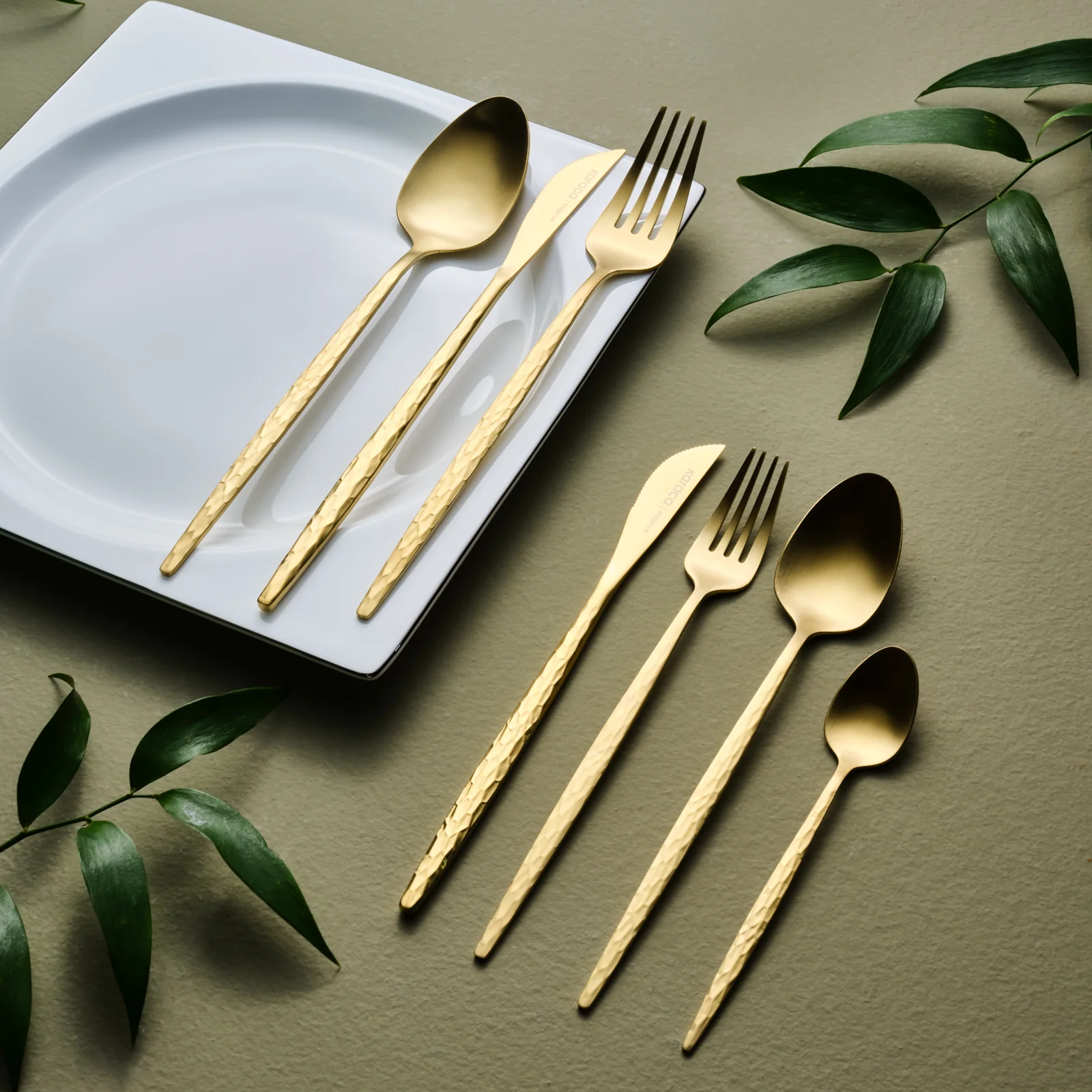 Karaca Callisto 84-Piece Stainless Steel Cutlery Set for 12 People, Gold