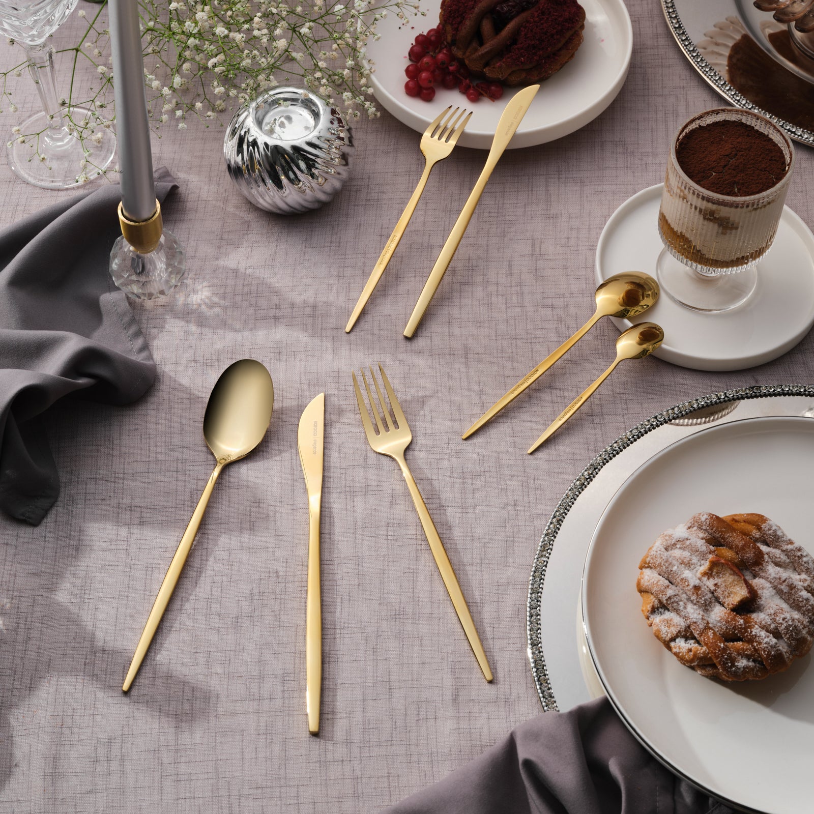 Karaca Camille 84-Piece Stainless Steel Cutlery Set for 12 People, Gold - Image 3