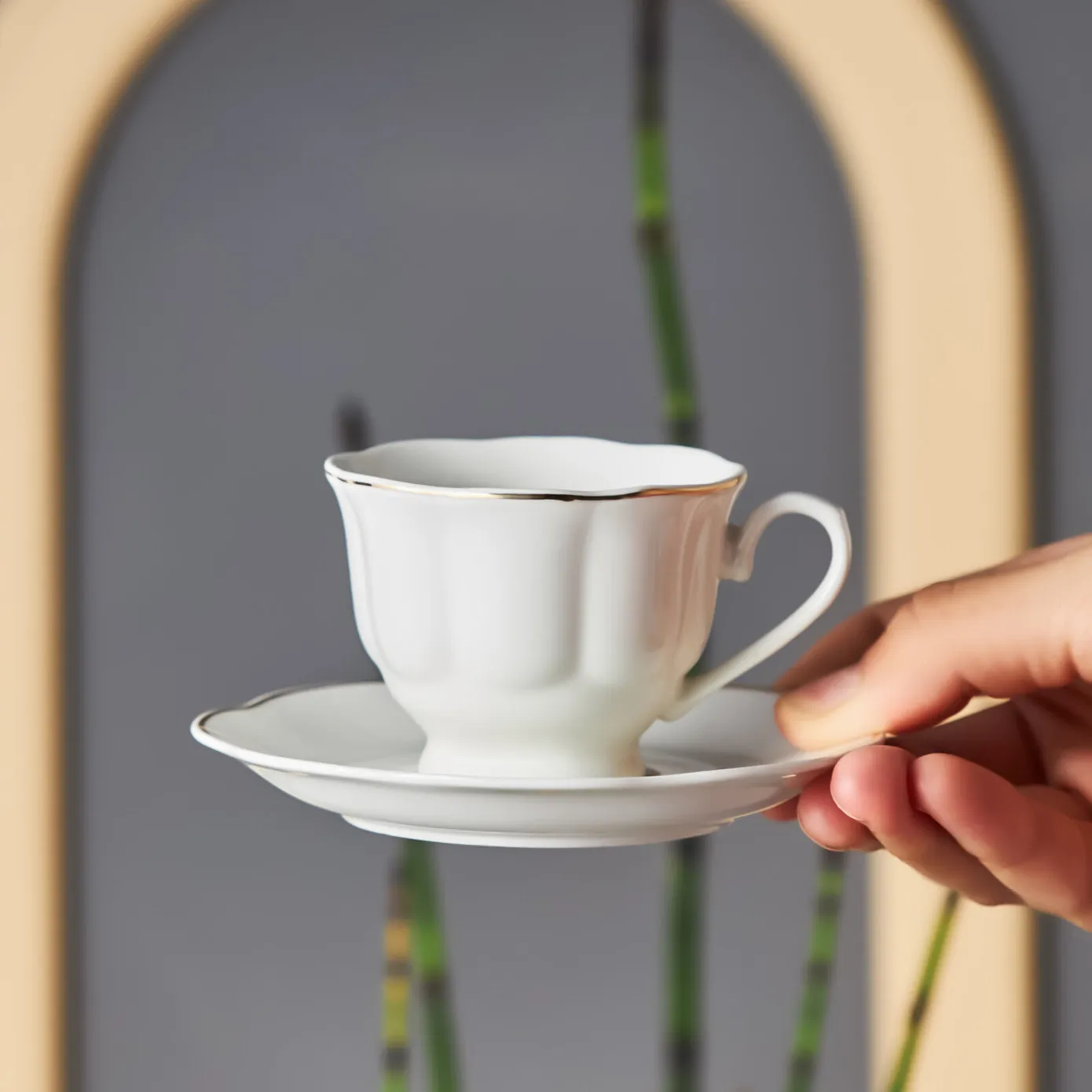 Karaca Çan 12-Piece Porcelain Espresso Turkish Coffee Cup Set for 6 People, 90ml, White Gold - Image 3