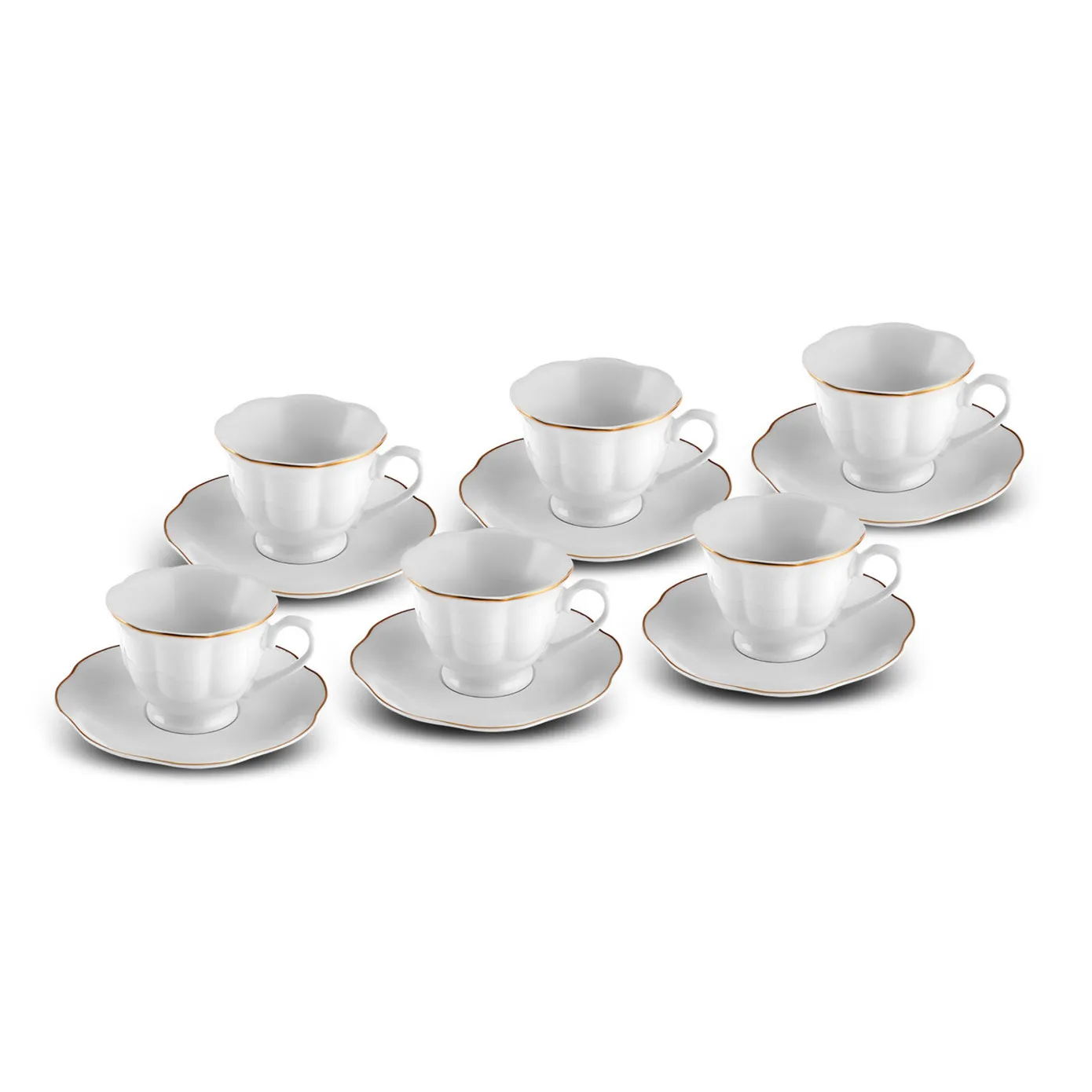 Karaca Çan 12-Piece Porcelain Espresso Turkish Coffee Cup Set for 6 People, 90ml, White Gold - Image 4