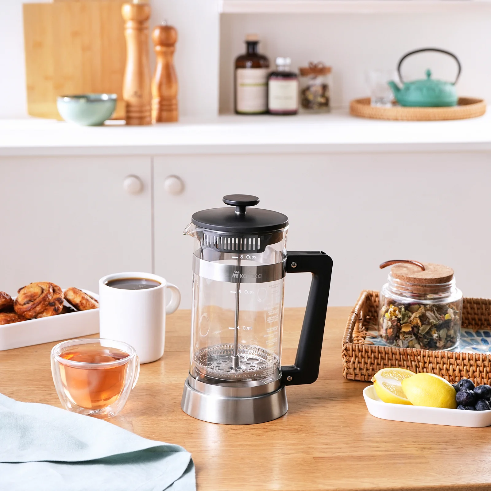 Karaca Cavira Borosilicate Glass French Press, 1000ml, Black Metal