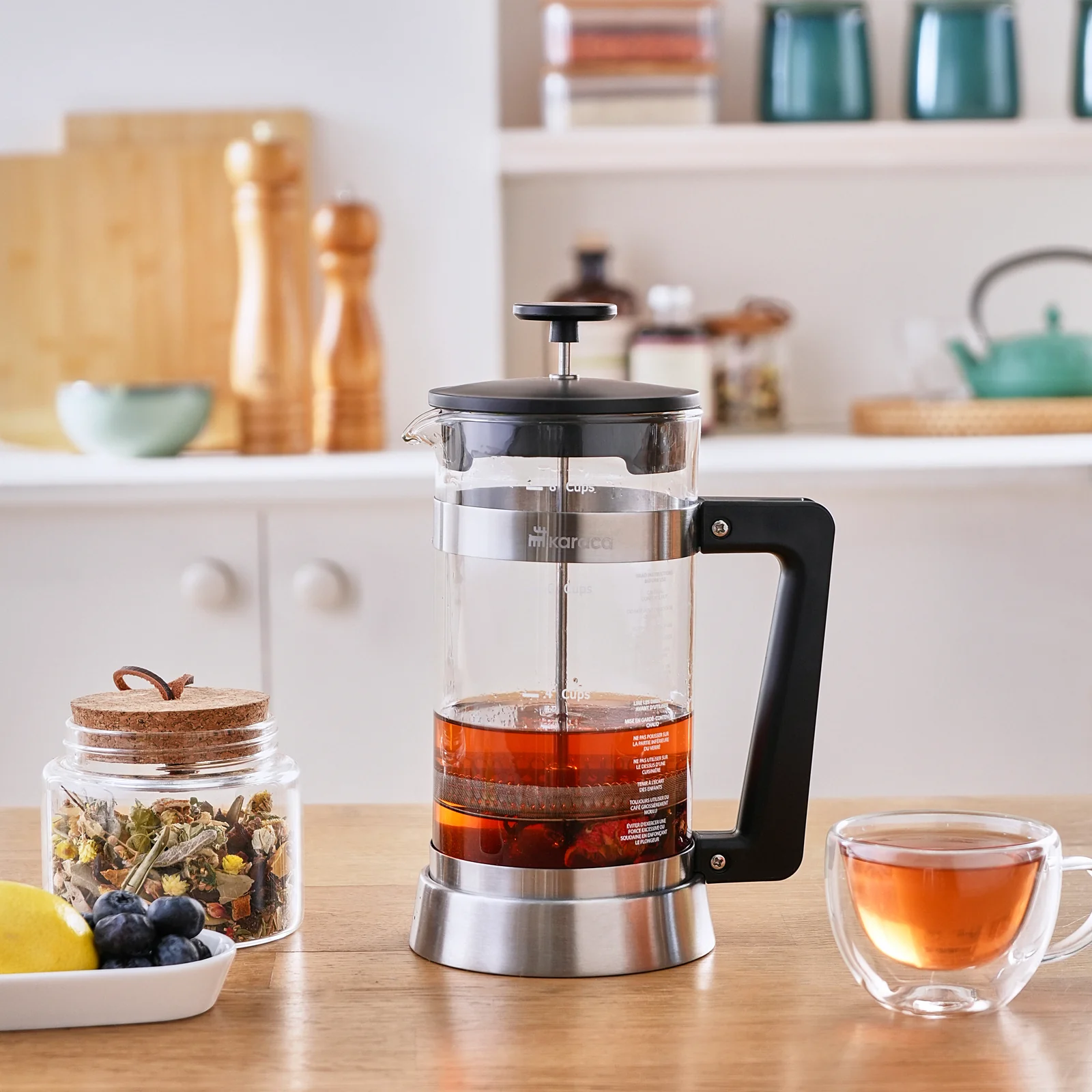 Karaca Cavira Borosilicate Glass French Press, 1000ml, Black Metal - Image 2