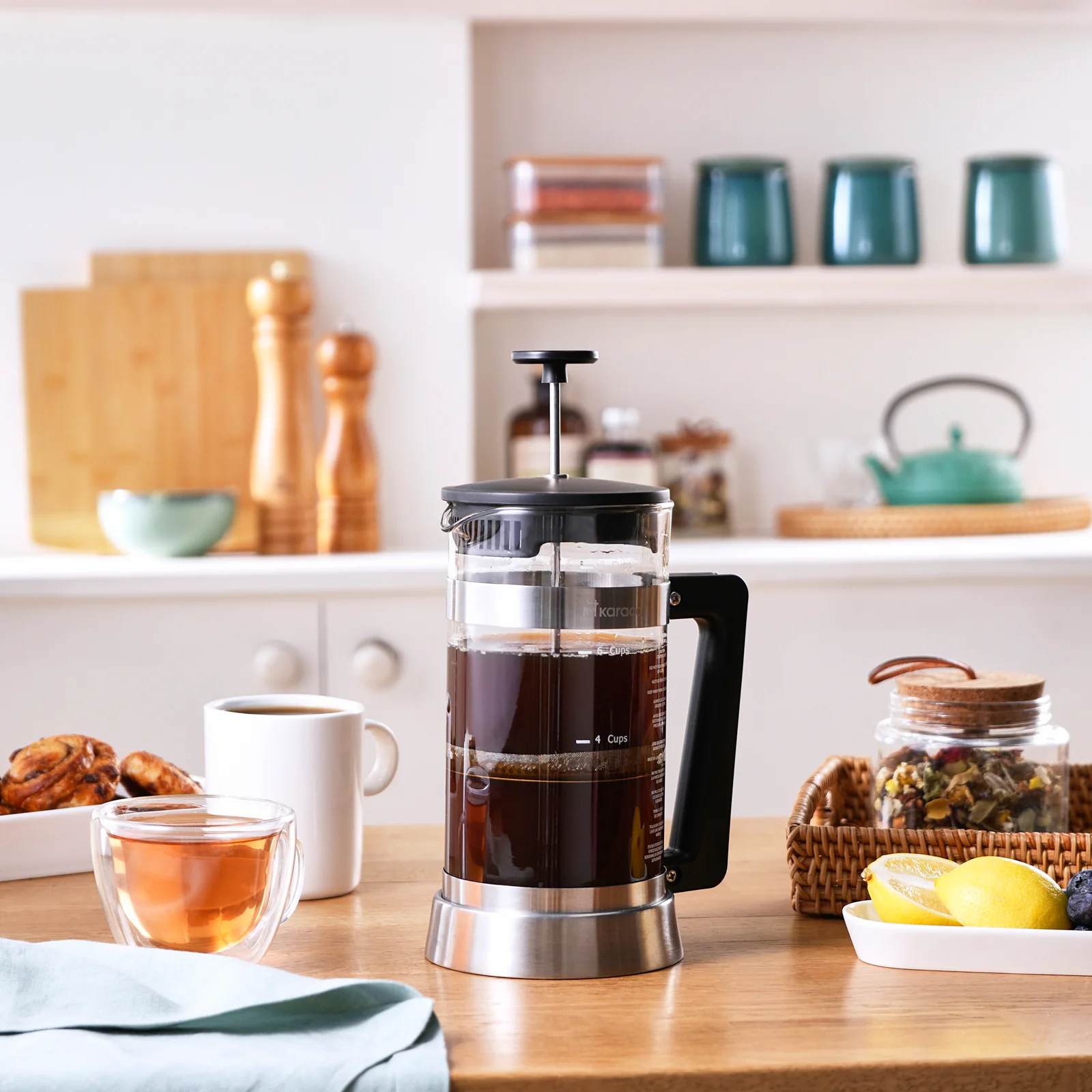 Karaca Cavira Borosilicate Glass French Press, 1000ml, Black Metal - Image 5
