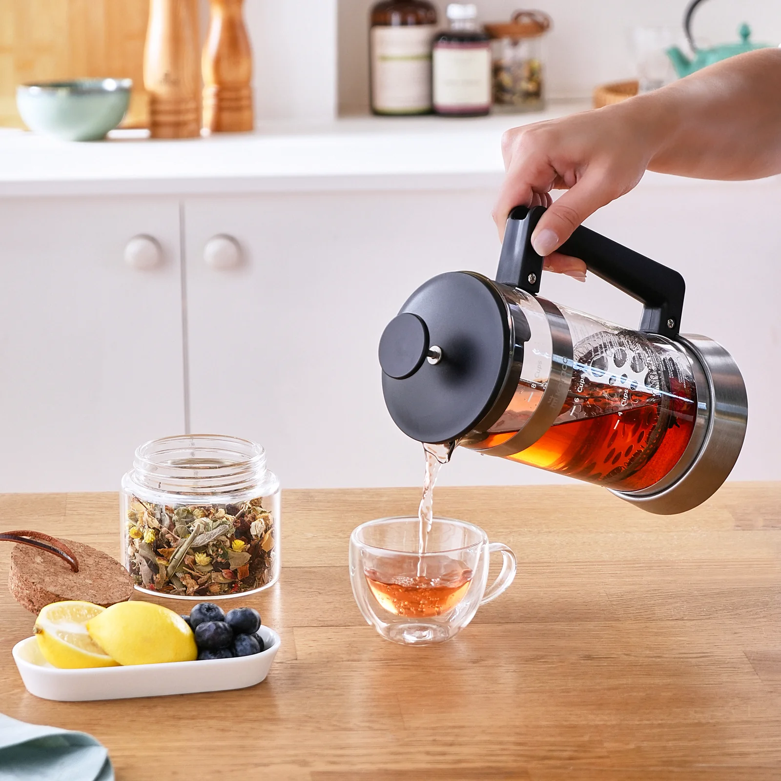 Karaca Cavira Borosilicate Glass French Press, 1000ml, Black Metal - Image 6