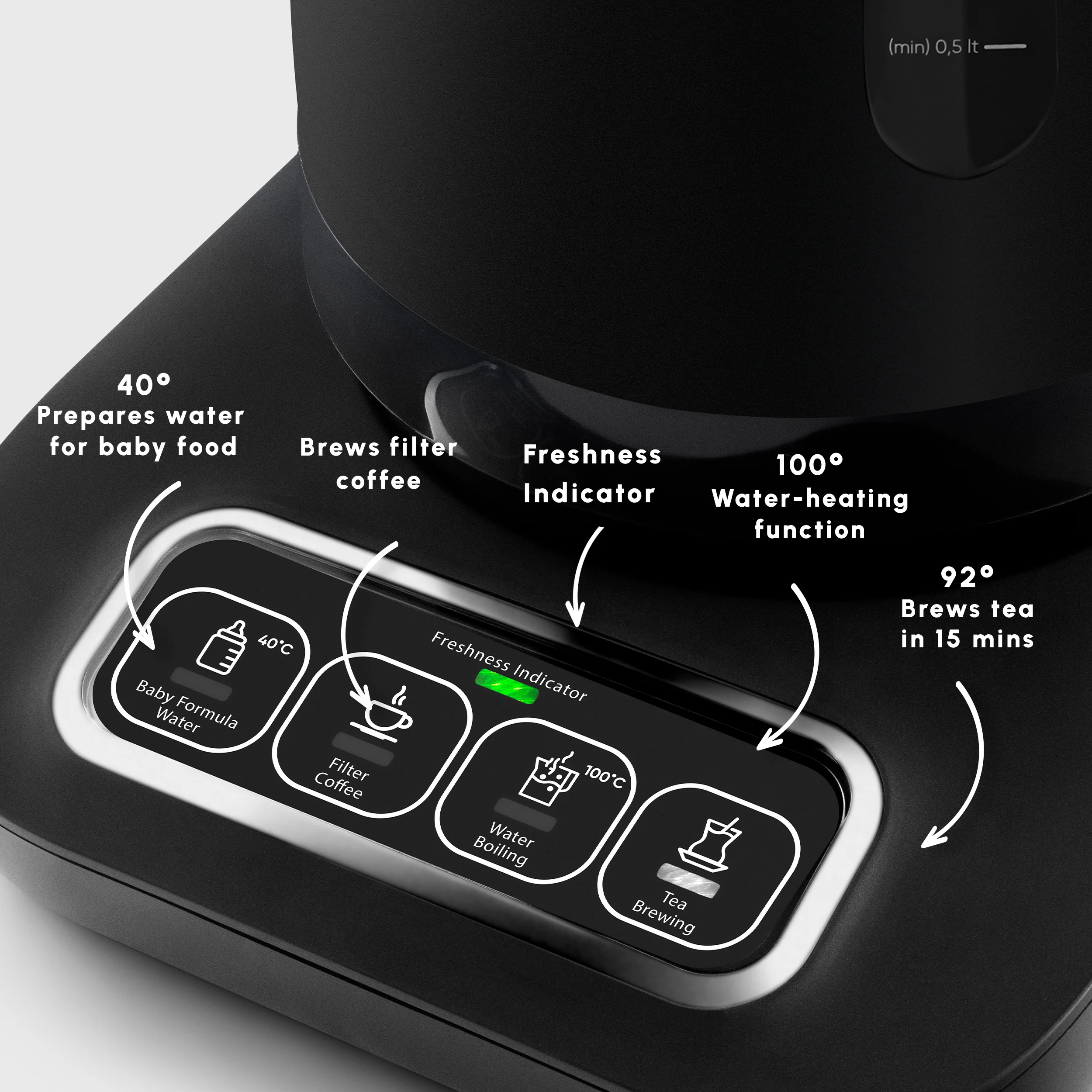 Karaca Caysever Robotea Pro 4 in 1 Talking Automatic Tea Maker Kettle and Filter Coffee Maker, 2500W, Black Chrome - Image 7
