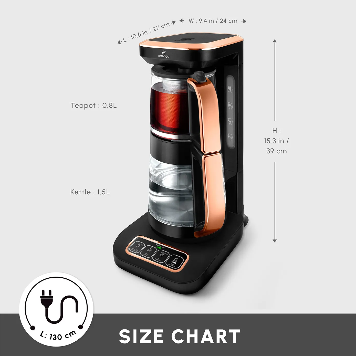 Karaca Caysever Robotea Pro 4 in 1 Talking Automatic Tea Maker Kettle and Filter Coffee Maker, 2500W, Black Copper - Image 3