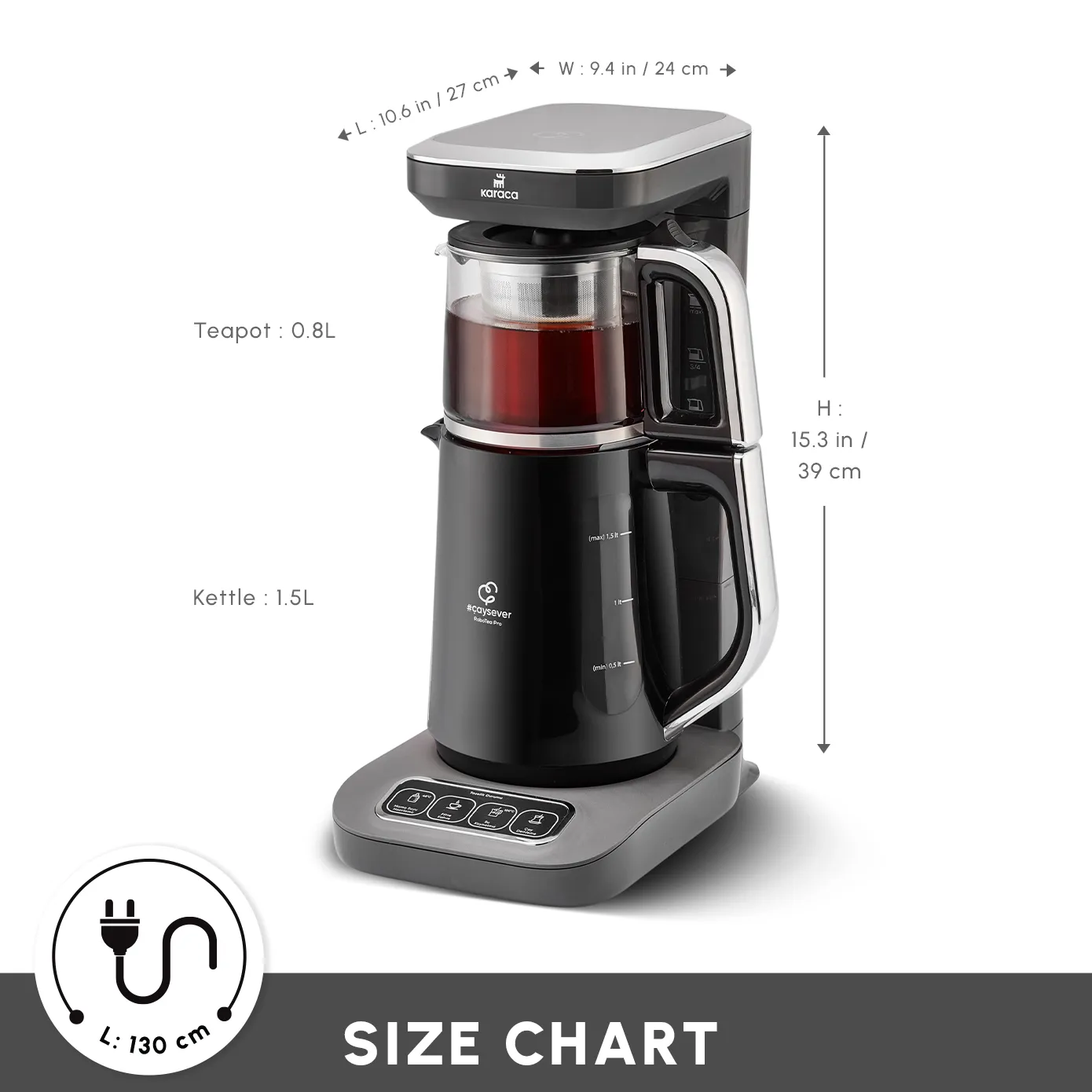 Karaca Caysever Robotea Pro 4 in 1 Talking Automatic Tea Maker Kettle and Filter Coffee Maker, 2500W, Space Grey - Image 2