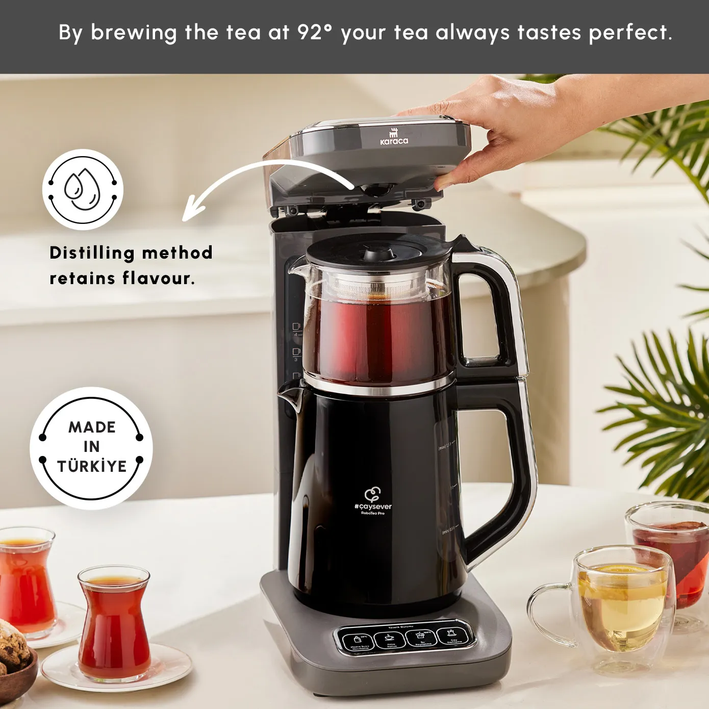 Karaca Caysever Robotea Pro 4 in 1 Talking Automatic Tea Maker Kettle and Filter Coffee Maker, 2500W, Space Grey - Image 5