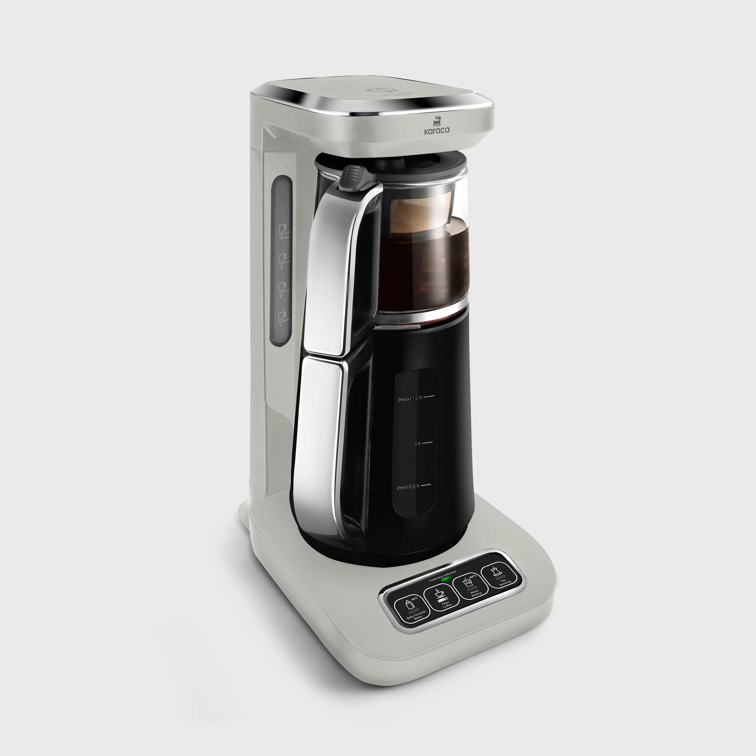 Karaca Caysever Robotea Pro 4 in 1 Talking Automatic Tea Maker Kettle and Filter Coffee Maker, 2500W, Starlight - Image 3