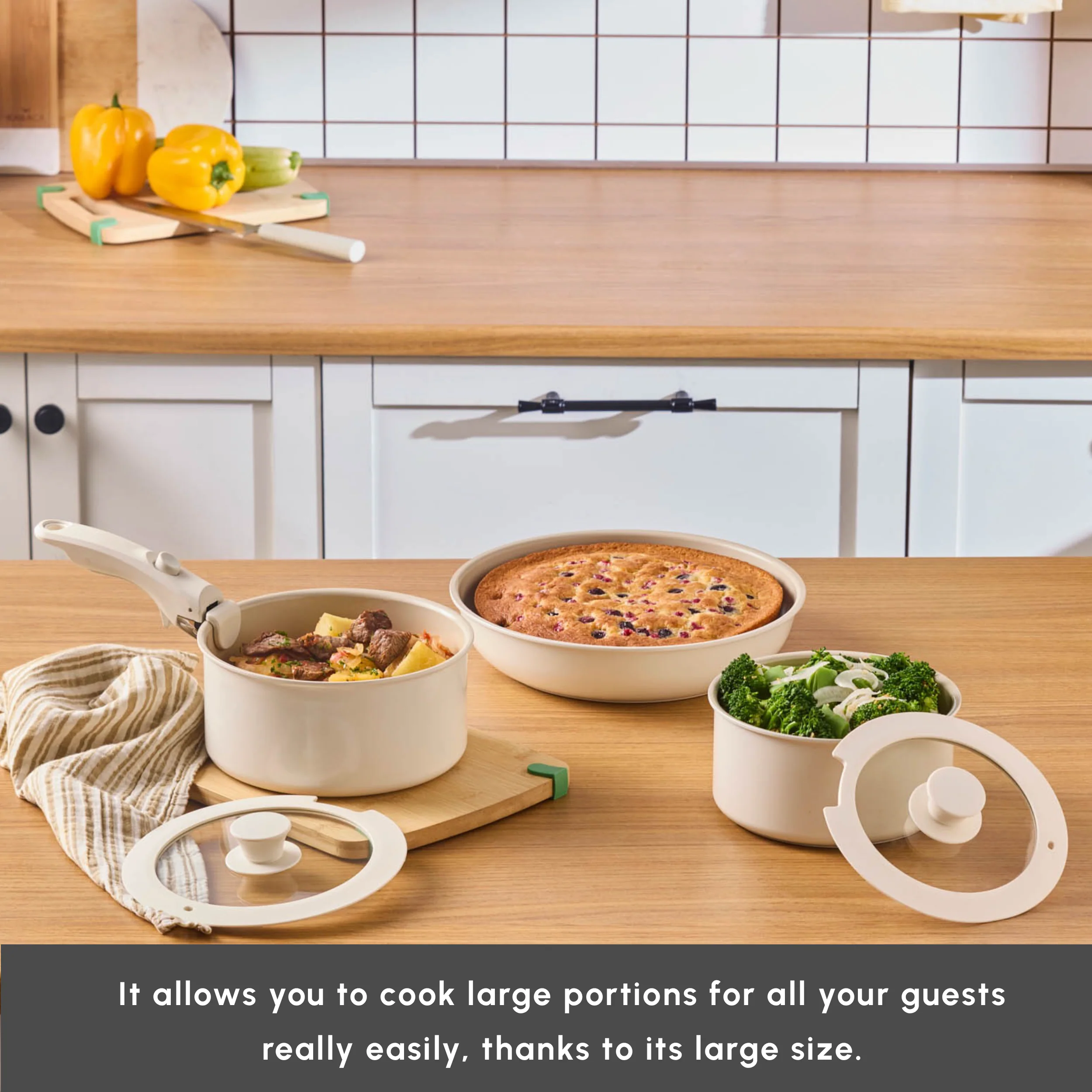 Karaca Ceramica Comfort 6-Piece Non-Stick Induction Detachable Cookware Set, Cream - Image 7