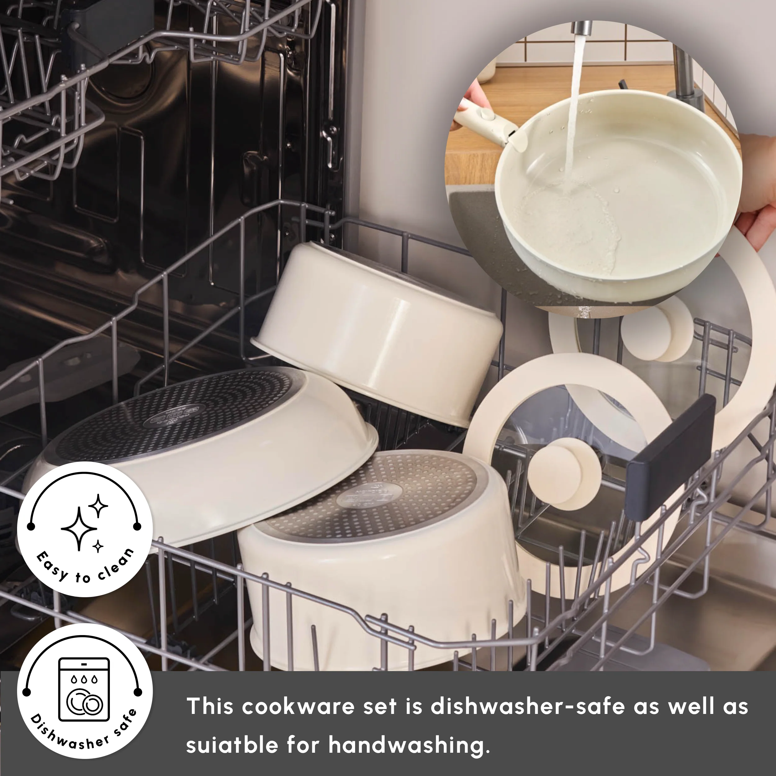 Karaca Ceramica Comfort 6-Piece Non-Stick Induction Detachable Cookware Set, Cream - Image 8