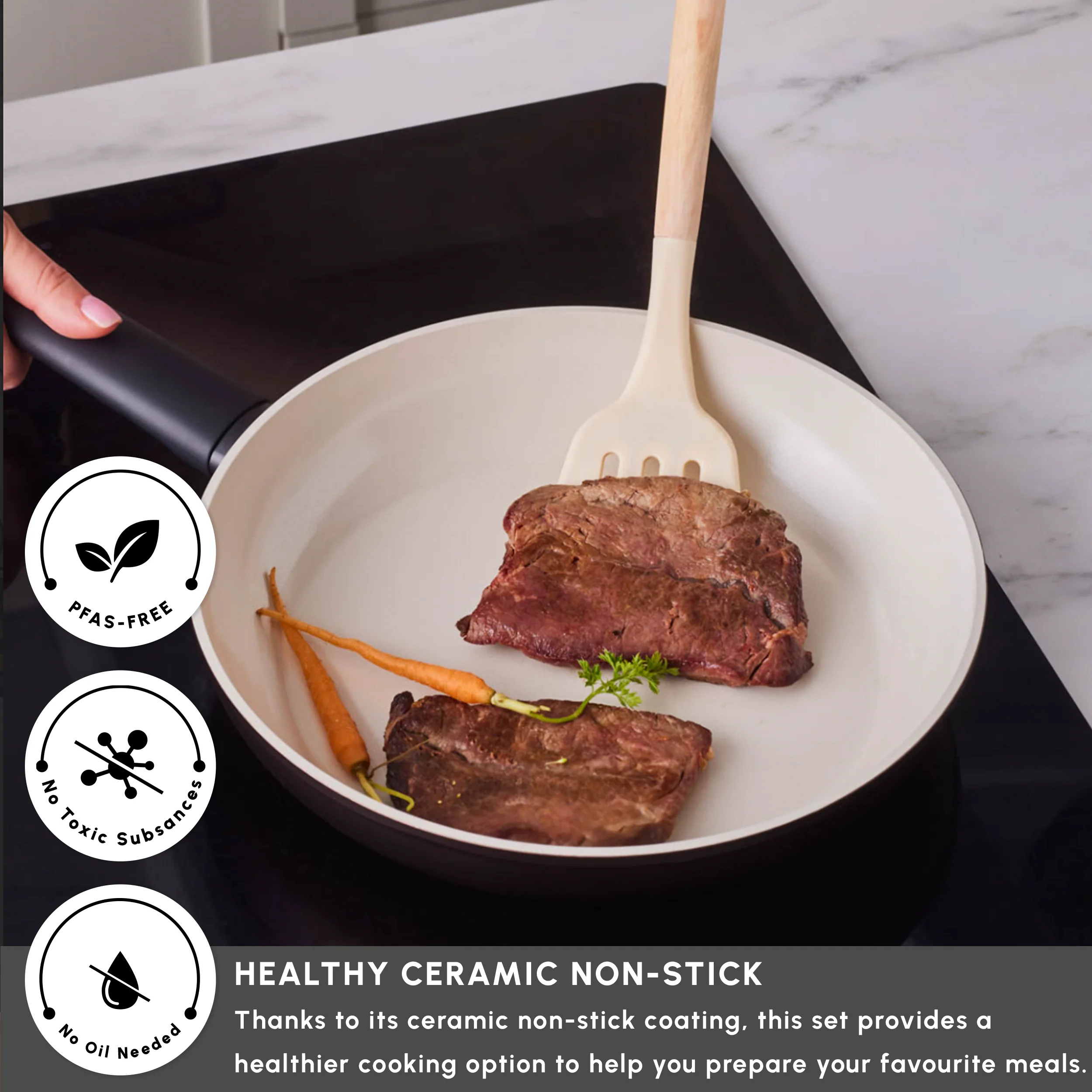 Karaca Ceramica Iconic Bronze 7-Piece Non-Stick Induction Cookware Set, Bronze - Image 3