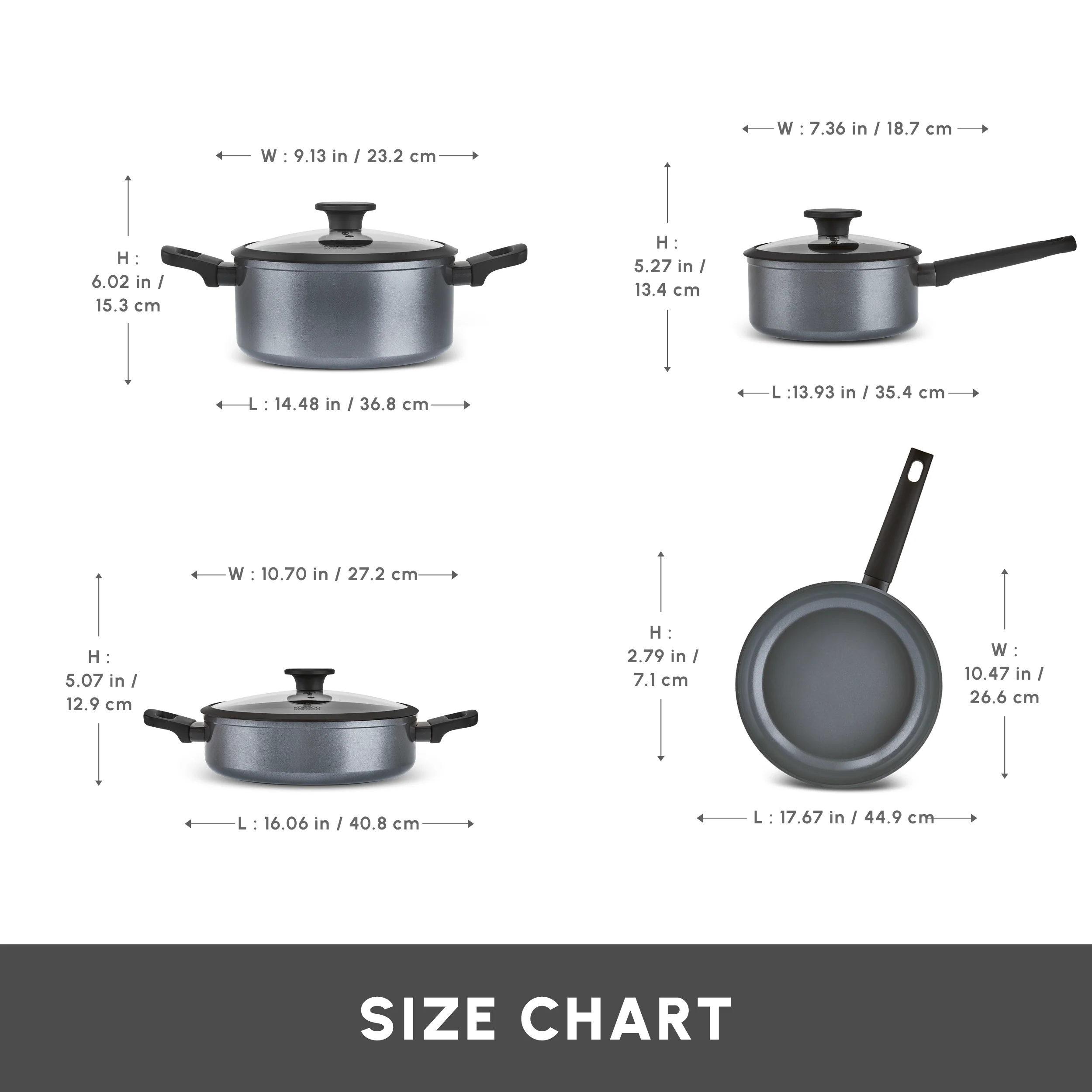 Karaca Ceramica Iconic Grey 7-Piece Non-Stick Induction Cookware Set, Grey - Image 2