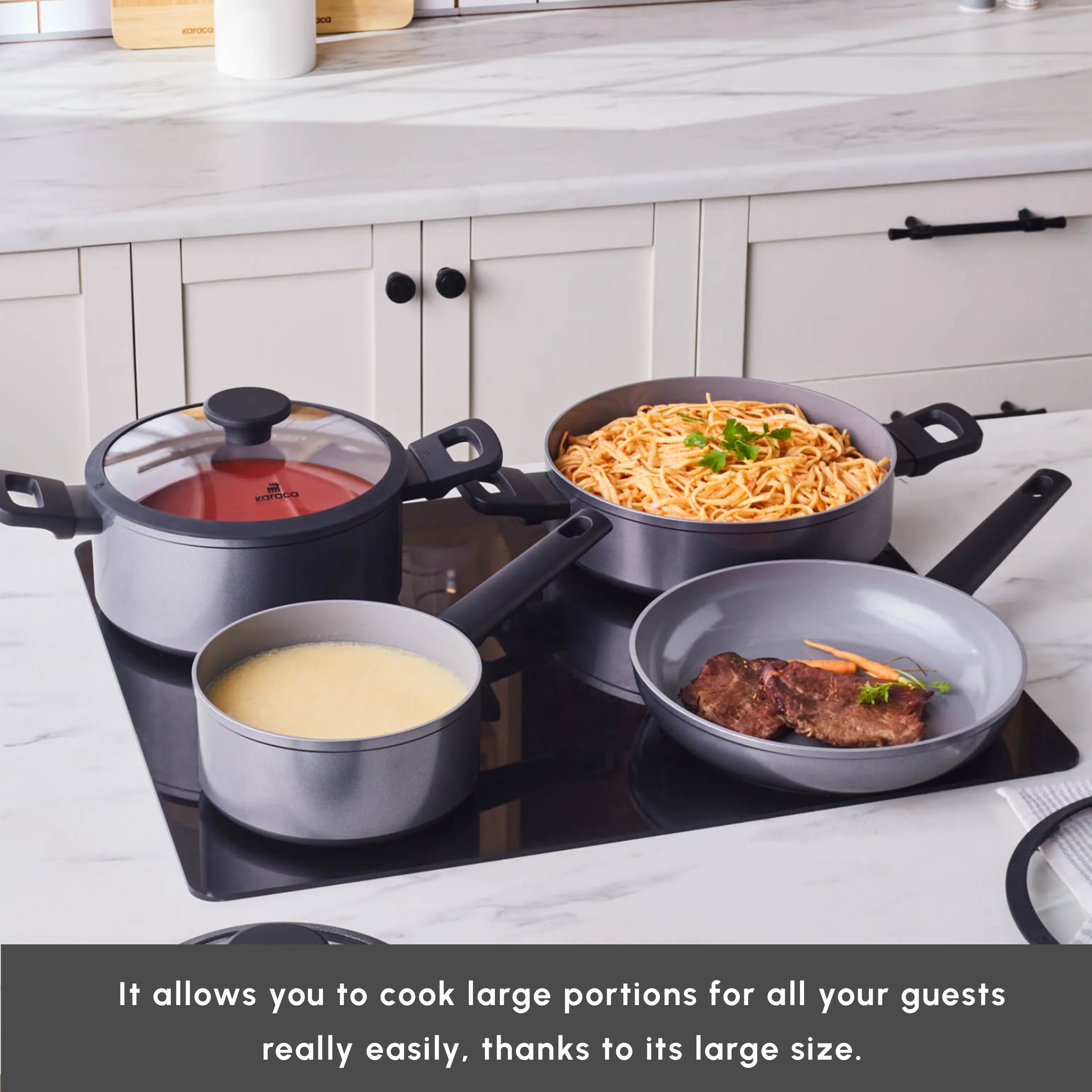 Karaca Ceramica Iconic Grey 7-Piece Non-Stick Induction Cookware Set, Grey - Image 6