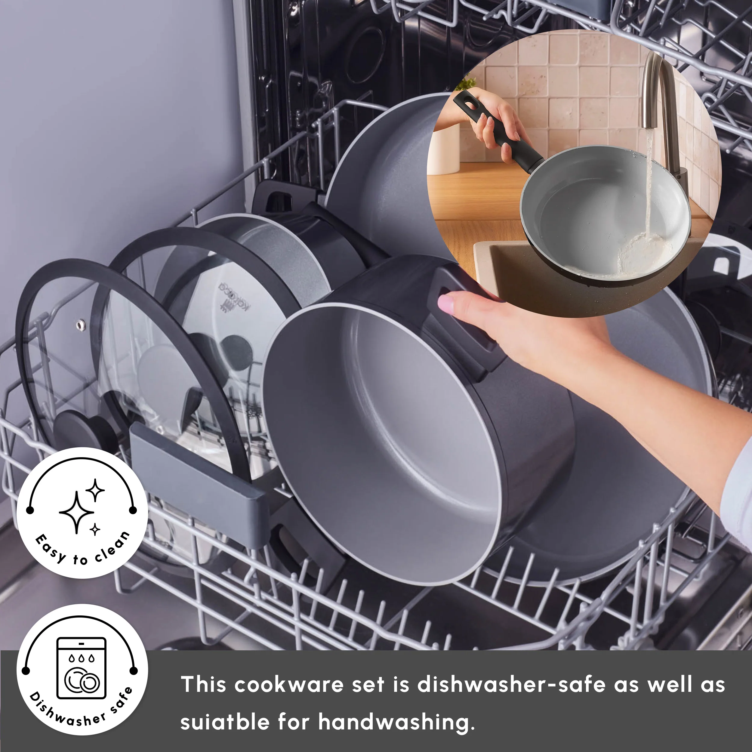 Karaca Ceramica Iconic Grey 7-Piece Non-Stick Induction Cookware Set, Grey - Image 7