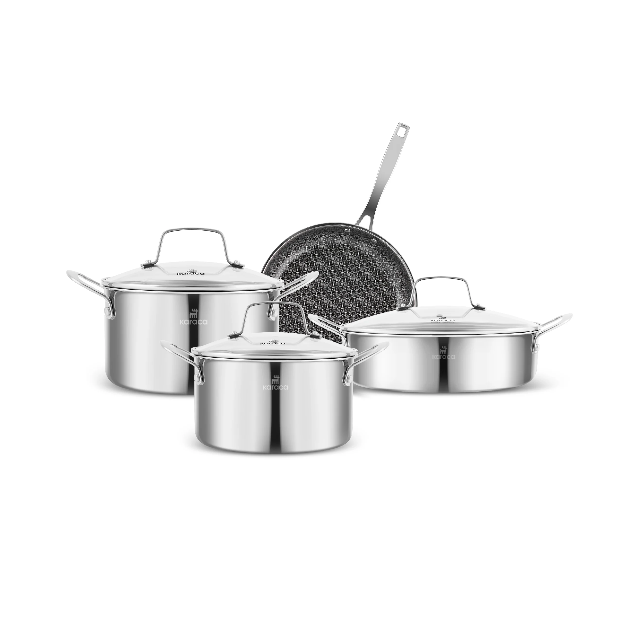 Karaca Ceramica Steel 3Ply Stainless Steel 7-Piece Induction Non-Stick Cookware Set, Silver
