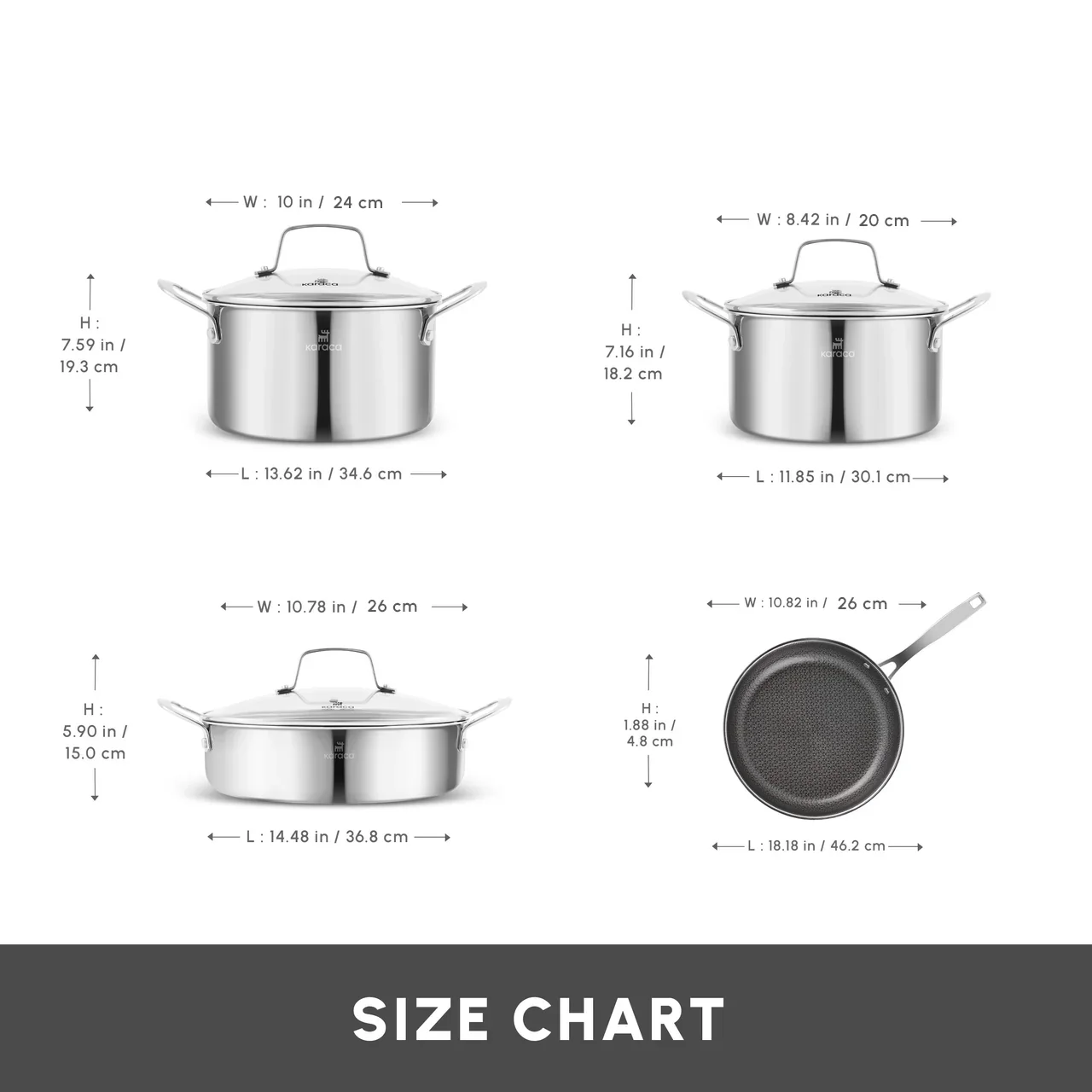 Karaca Ceramica Steel 3Ply Stainless Steel 7-Piece Induction Non-Stick Cookware Set, Silver - Image 2