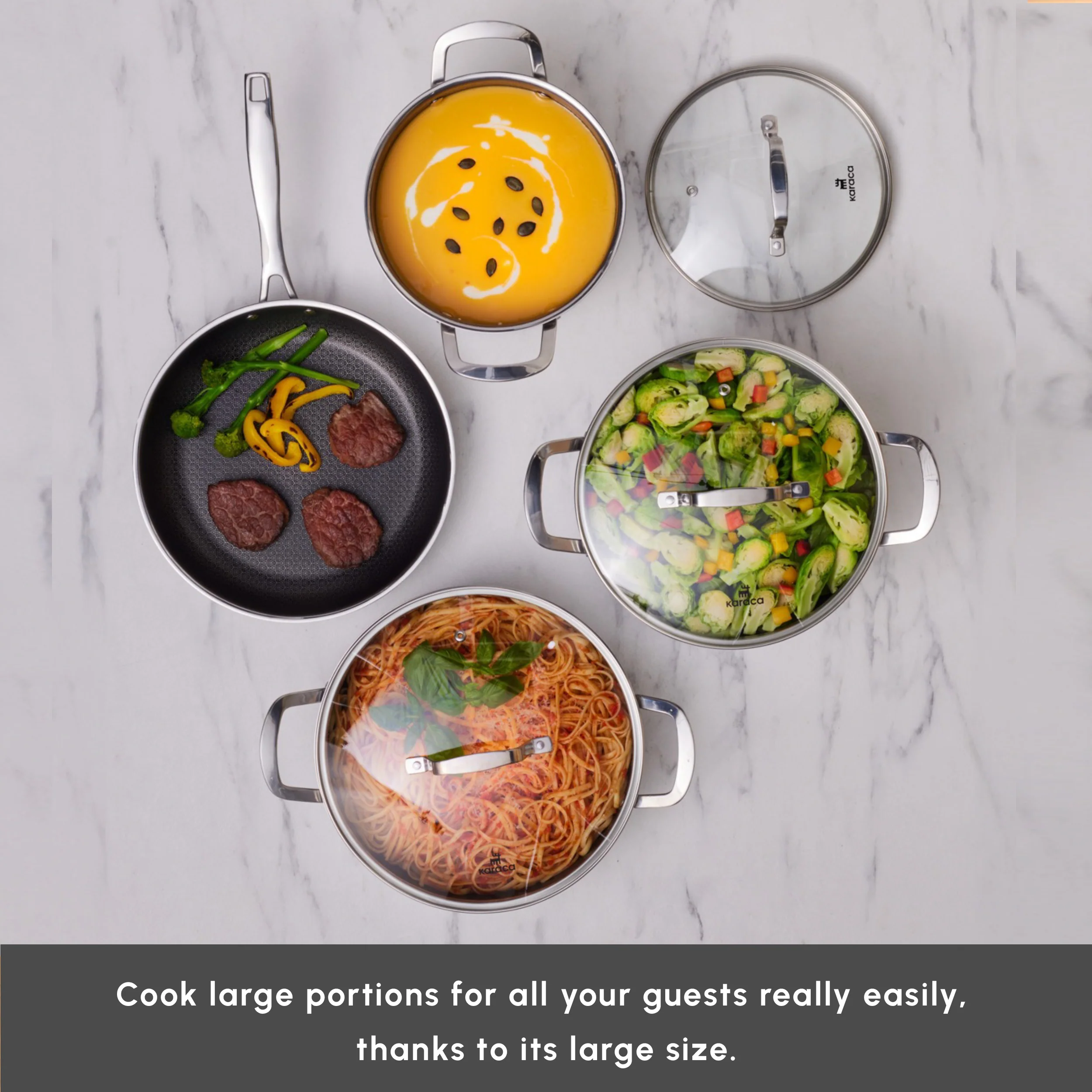 Karaca Ceramica Steel 3Ply Stainless Steel 7-Piece Induction Non-Stick Cookware Set, Silver - Image 8