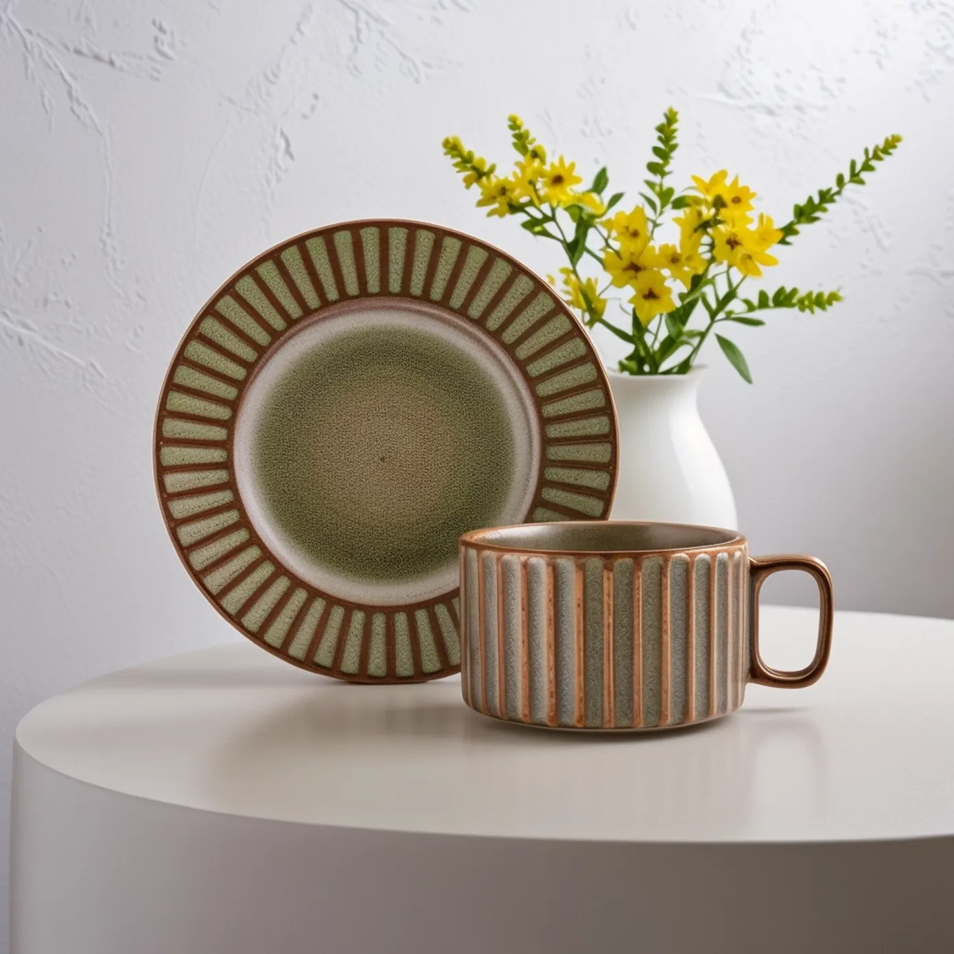 Karaca Cereus 4-Piece Ceramic Reactive Glaze Tea Cup and Saucer Set for 2 People, Green - Image 3