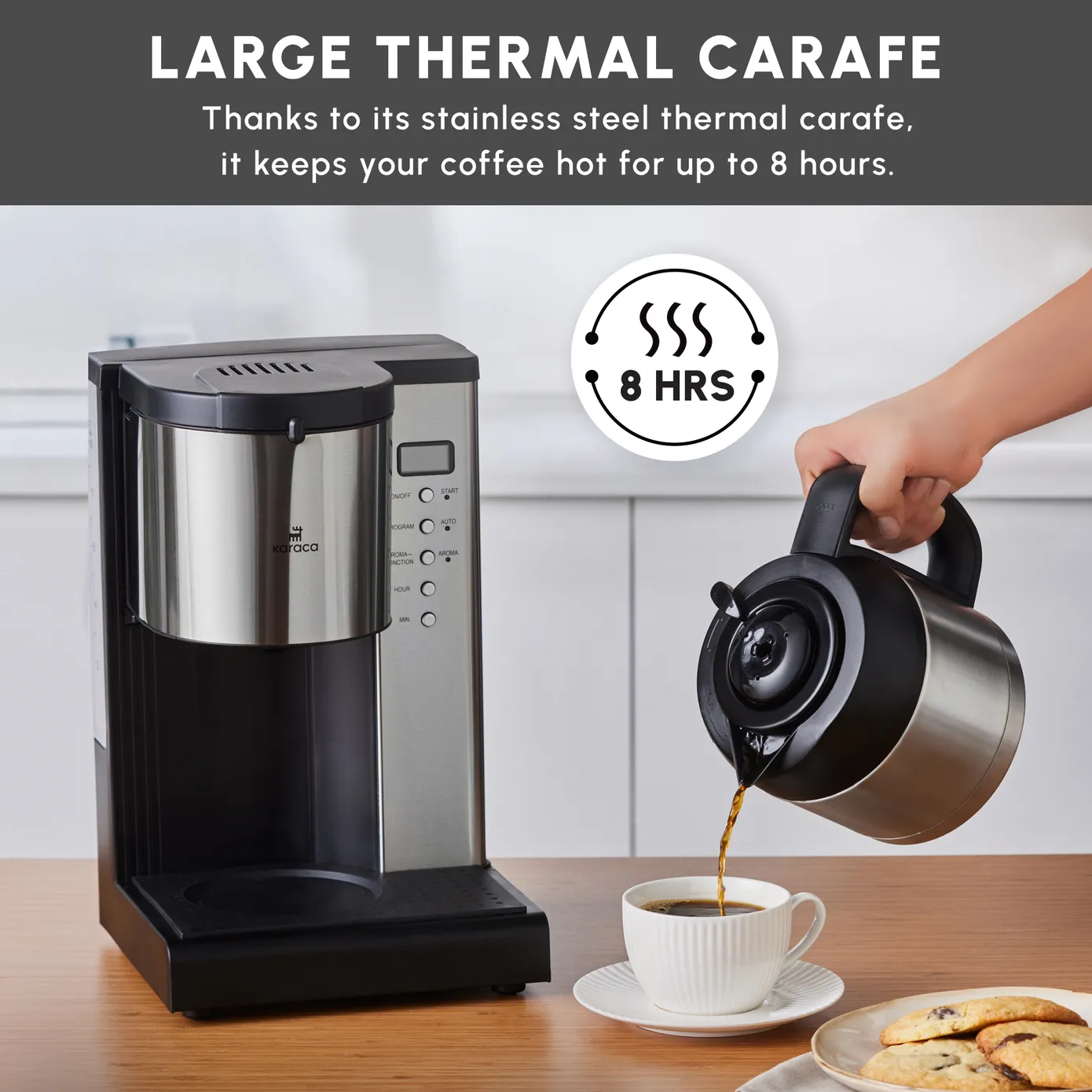 Karaca Coffee Art Aroma Thermal Carafe Filter Coffee Machine, 1.2L, 1000 W, Inox - Image 3