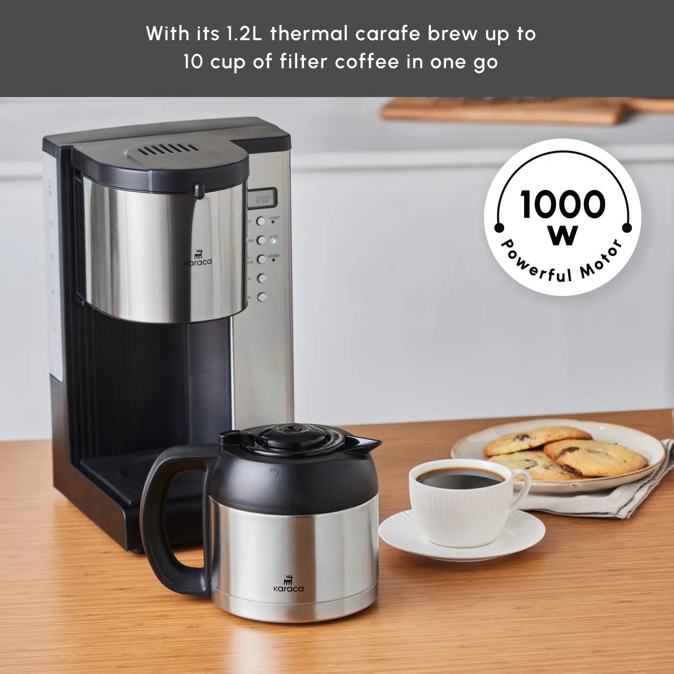 Karaca Coffee Art Aroma Thermal Carafe Filter Coffee Machine, 1.2L, 1000 W, Inox - Image 5