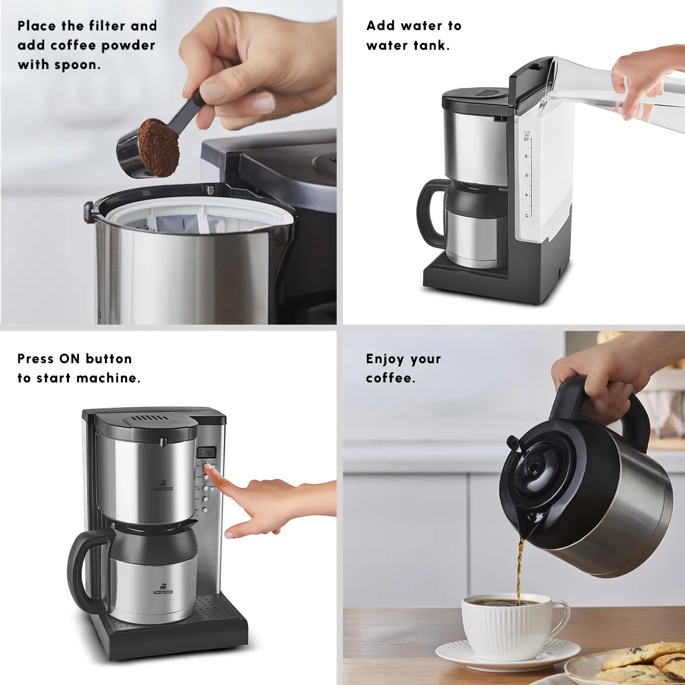 Karaca Coffee Art Aroma Thermal Carafe Filter Coffee Machine, 1.2L, 1000 W, Inox - Image 6