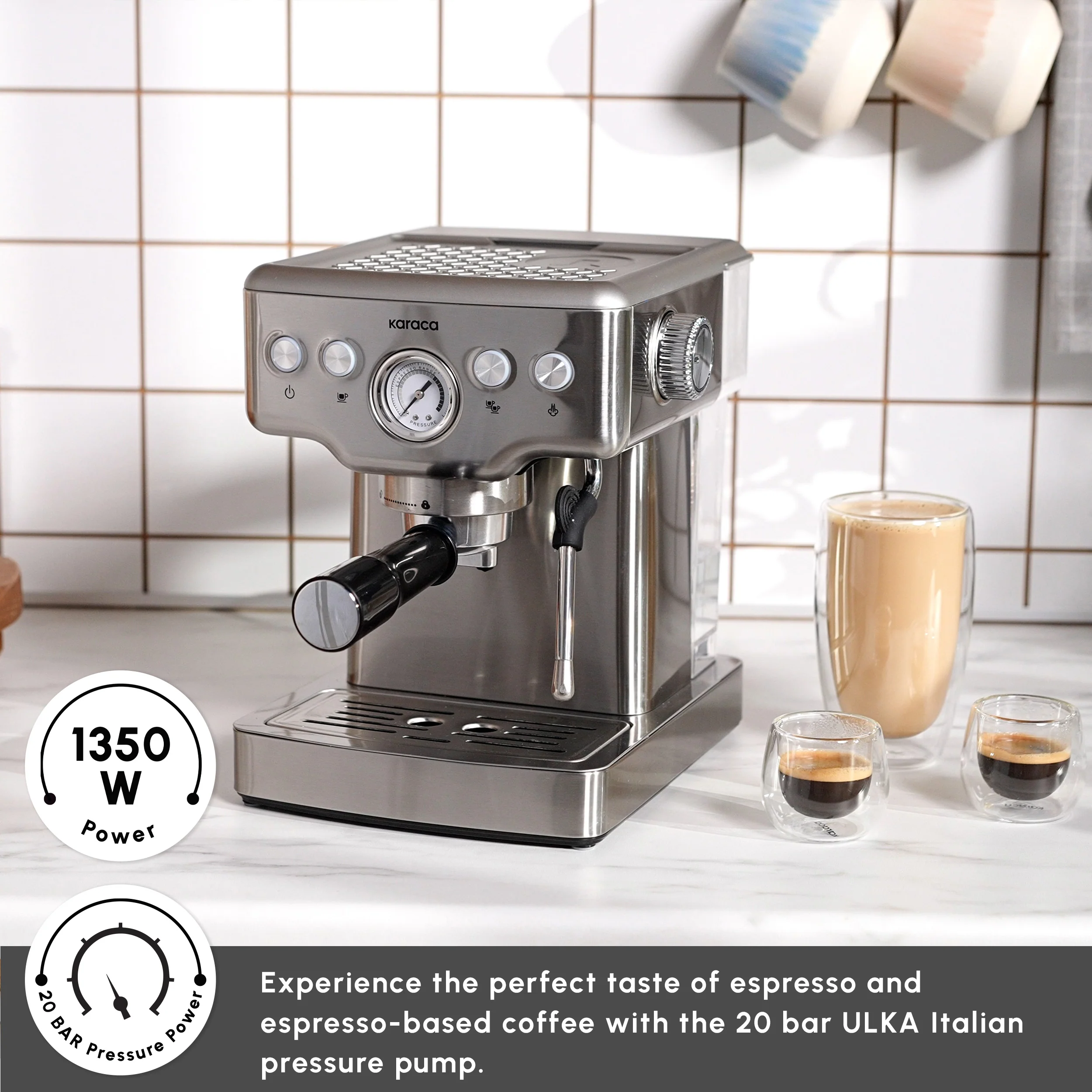 Karaca Coffee Art Espresso Coffee Machine, 1.8L, 1350W, Inox - Image 6