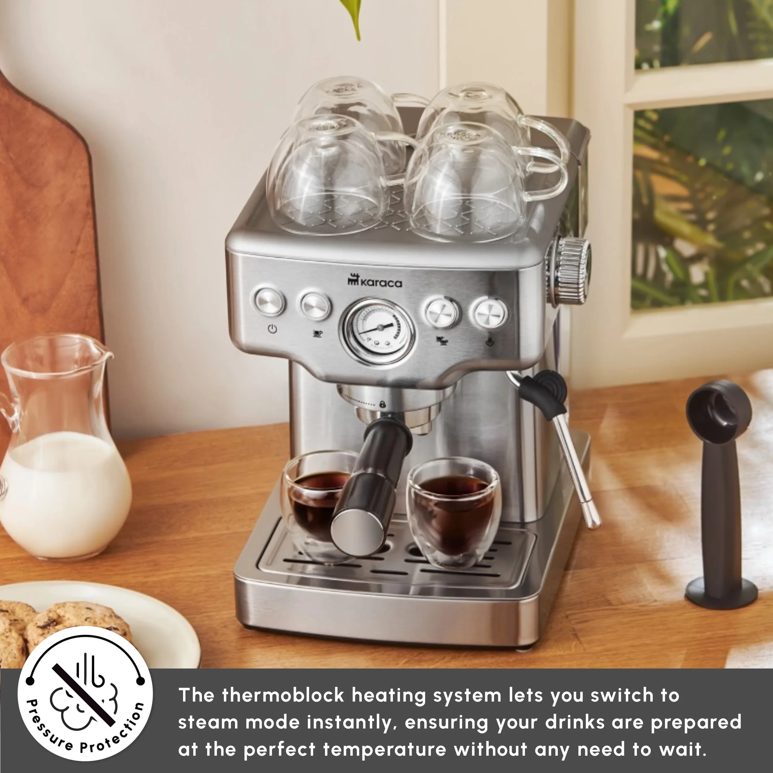 Karaca Coffee Art Espresso Coffee Machine, 1.8L, 1350W, Inox - Image 7