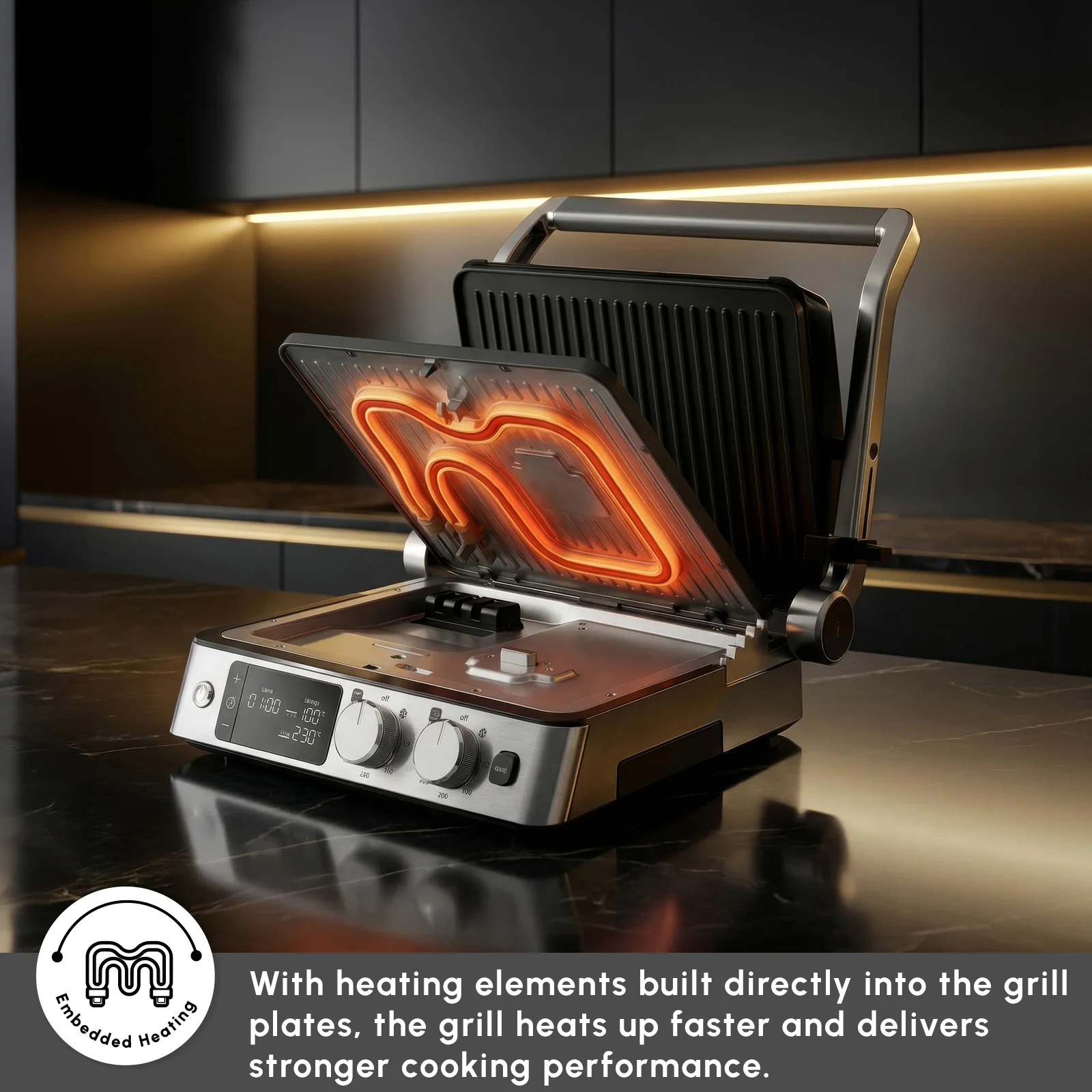 Karaca Compact Steel Pro Sear and Grill Inox 2008 Grill and Sandwich Toaster, 2000W - Image 3