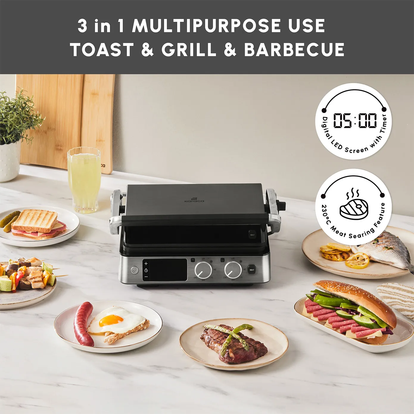 Karaca Compact Steel Pro Sear and Grill Inox 2008 Grill and Sandwich Toaster, 2000W - Image 8