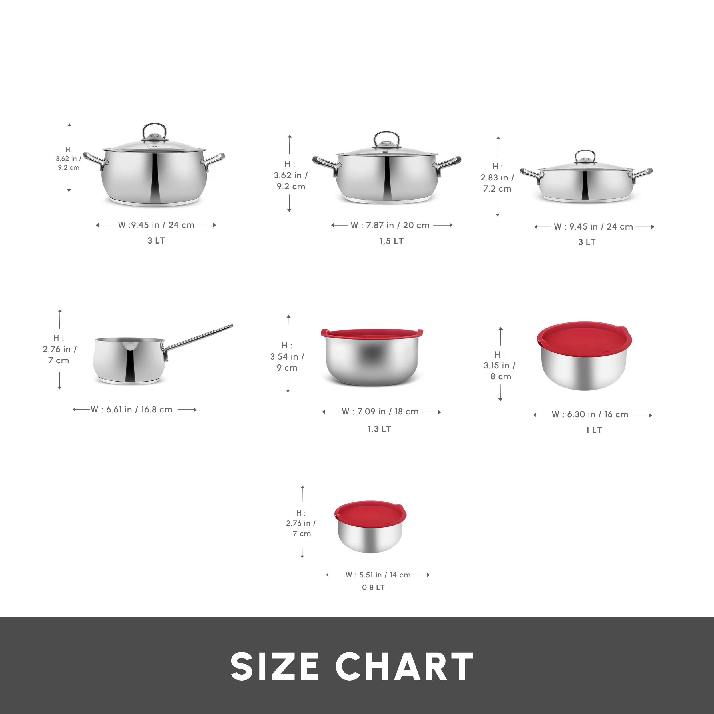 Karaca Cook & Store 13-Piece Stainless Steel Induction Cookware Set, Silver - Image 2