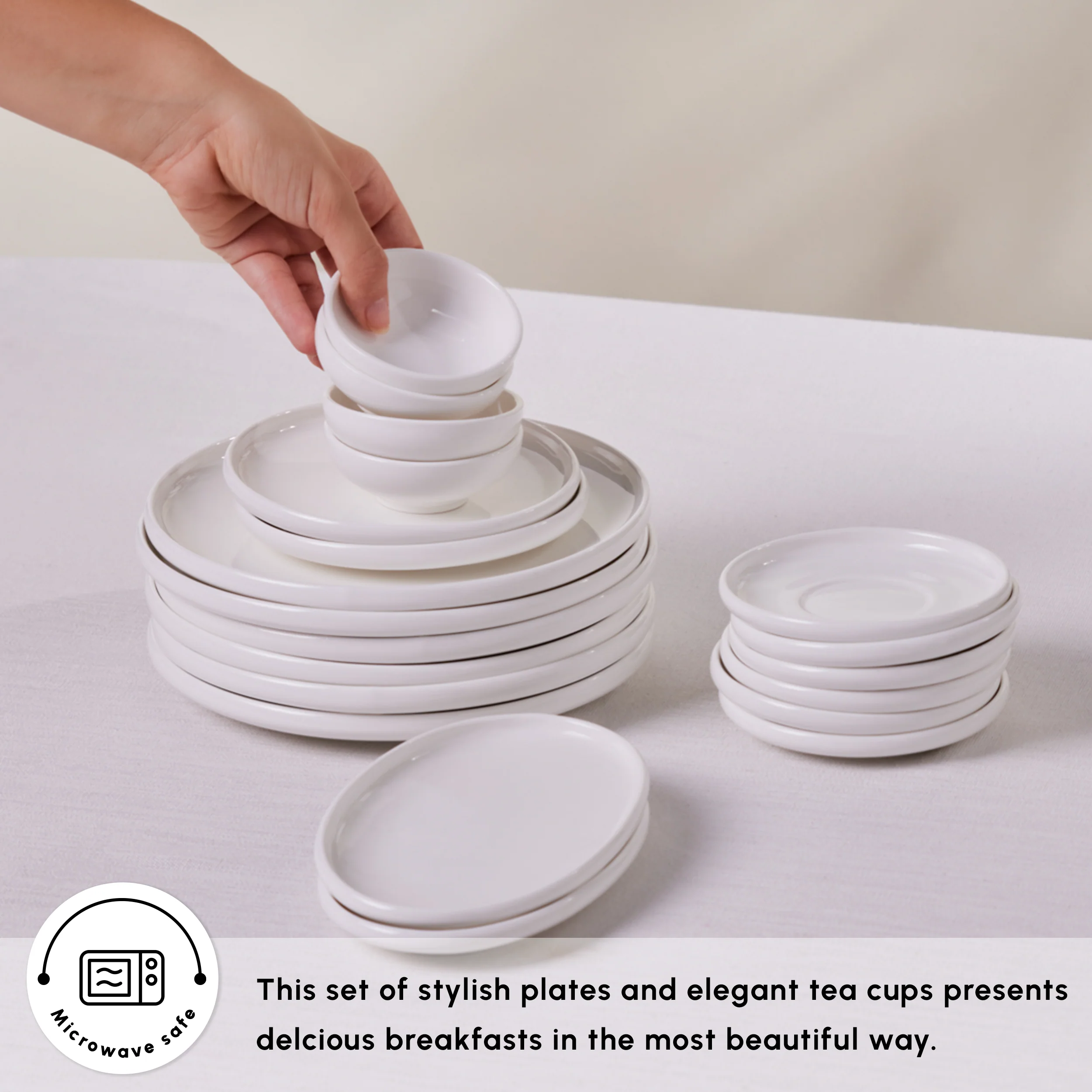 Karaca Stream Pure Cordelia 20-Piece Porcelain Serveware Set for 6 People, White - Image 5