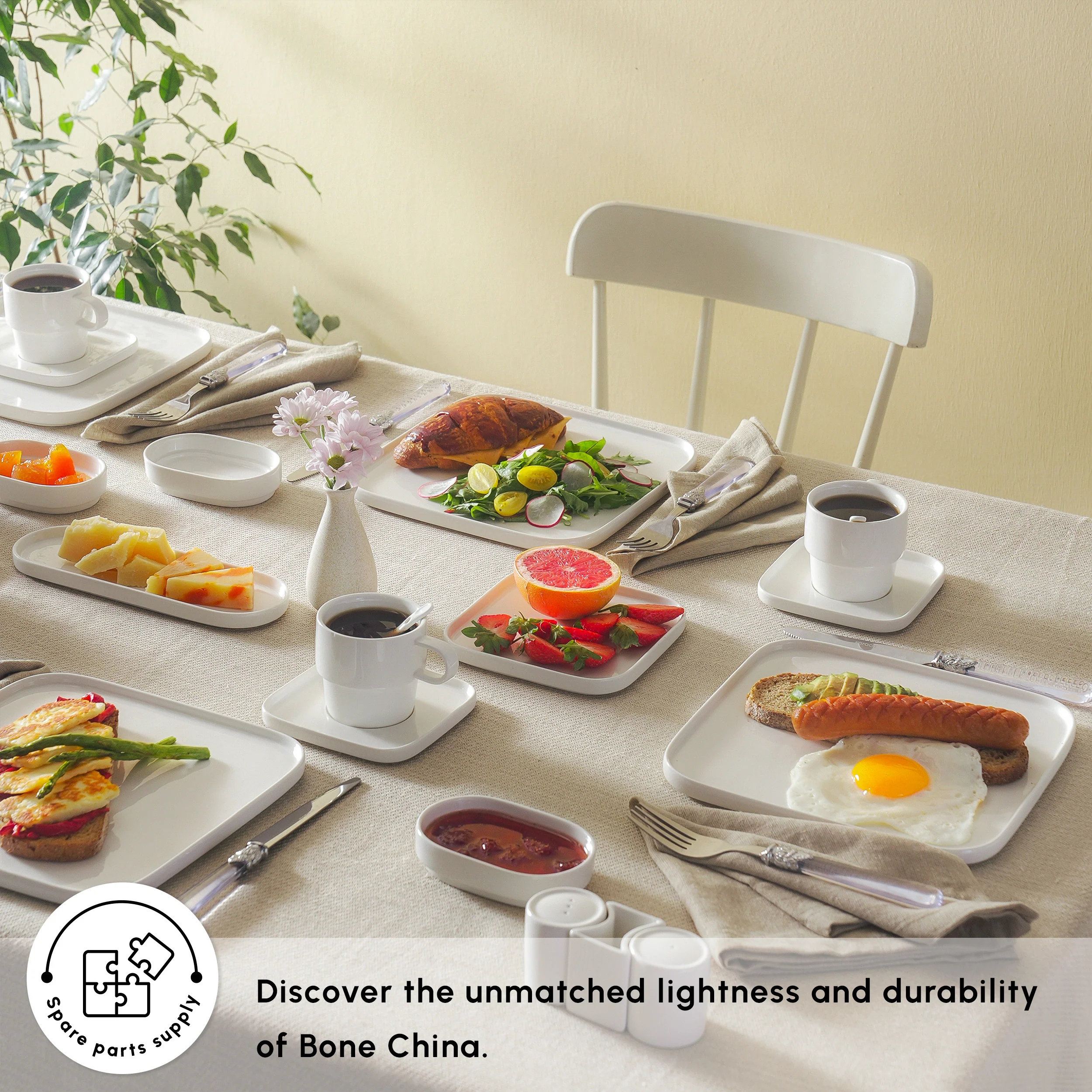 Karaca Stream Pure Stream Bone China Cubique 35-Piece Serveware Set for 6 People, White - Image 4
