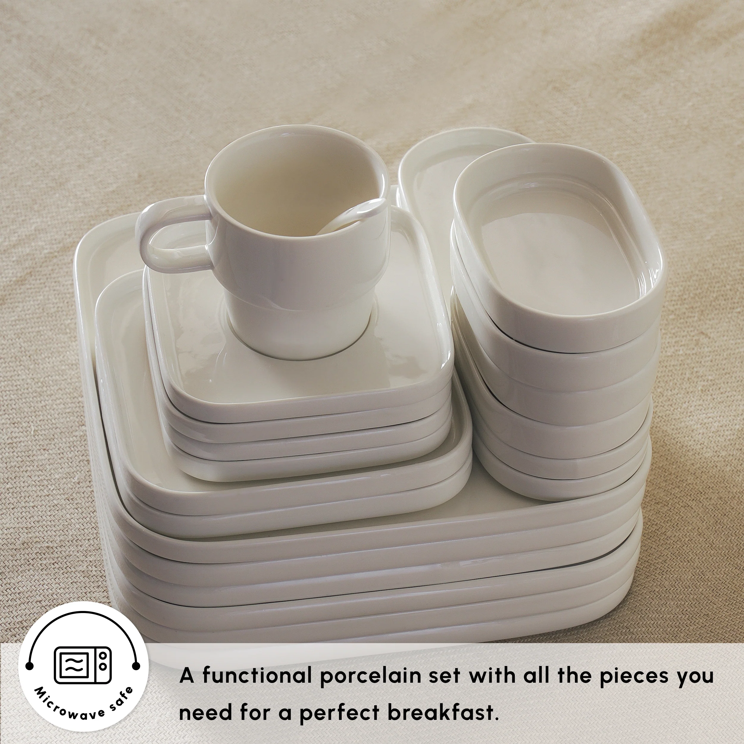 Karaca Stream Pure Stream Bone China Cubique 35-Piece Serveware Set for 6 People, White - Image 5