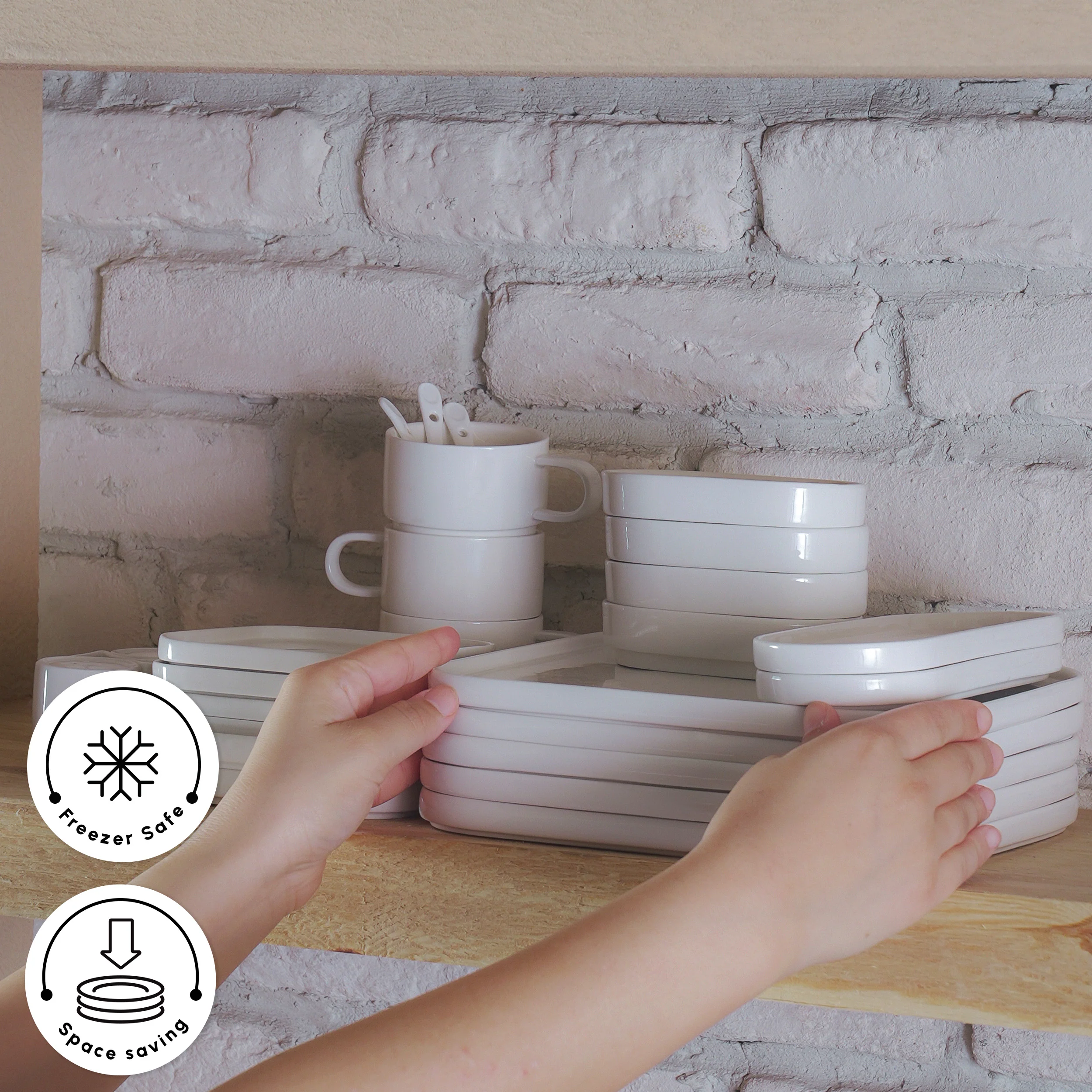 Karaca Stream Pure Stream Bone China Cubique 35-Piece Serveware Set for 6 People, White - Image 7