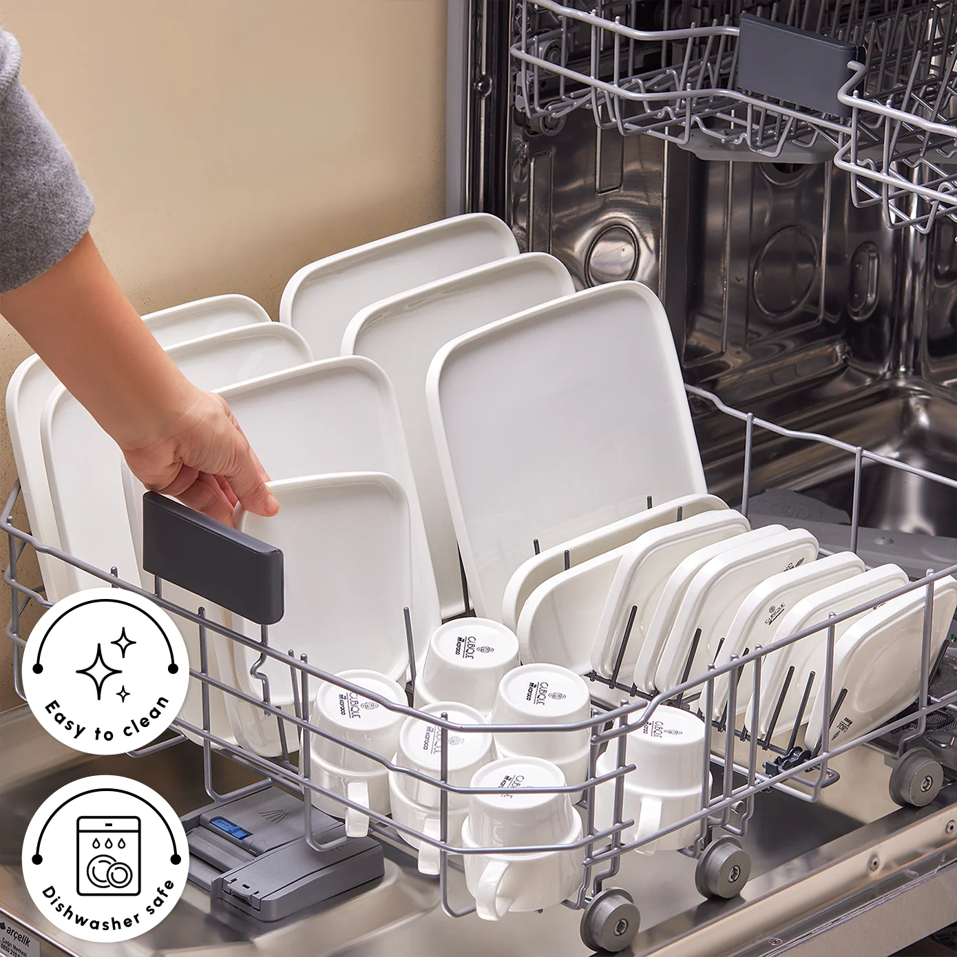 Karaca Stream Pure Stream Bone China Cubique 35-Piece Serveware Set for 6 People, White - Image 8