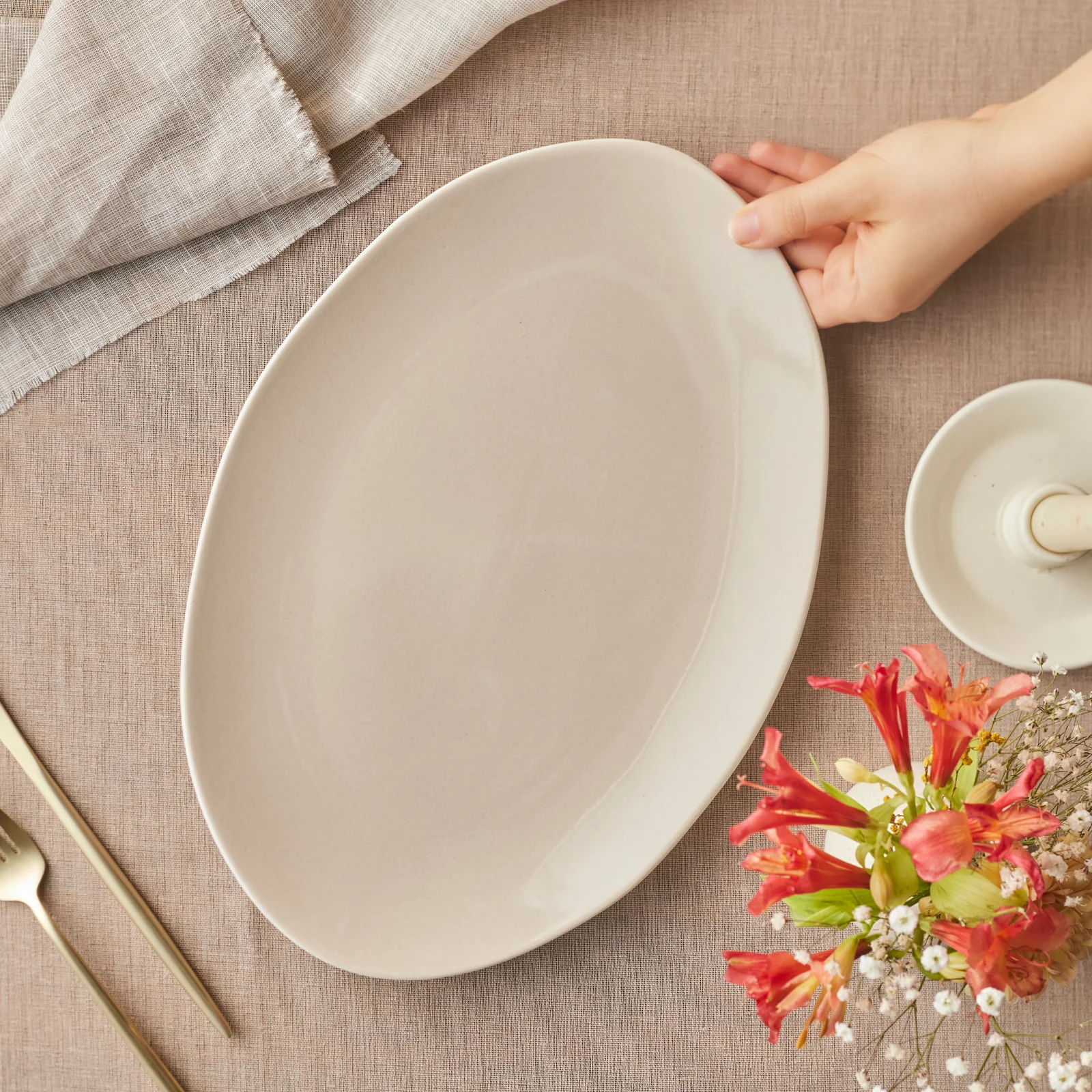 Karaca Earth Collection New Cupid Large Serving Platters, 36cm, Beige White - Image 2
